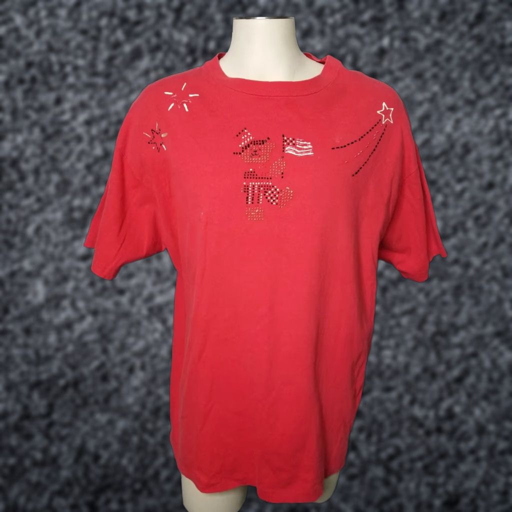Hanes VINTAGE Hanes Her Way Womens XL T Shirt 4th of July Puff Paint Red Hanes T-Shirt Womens XL Red USA Puff Paint Vintage Single Stitch Size XL / US 12-14 / IT 48-50 - 1 Thumbnail