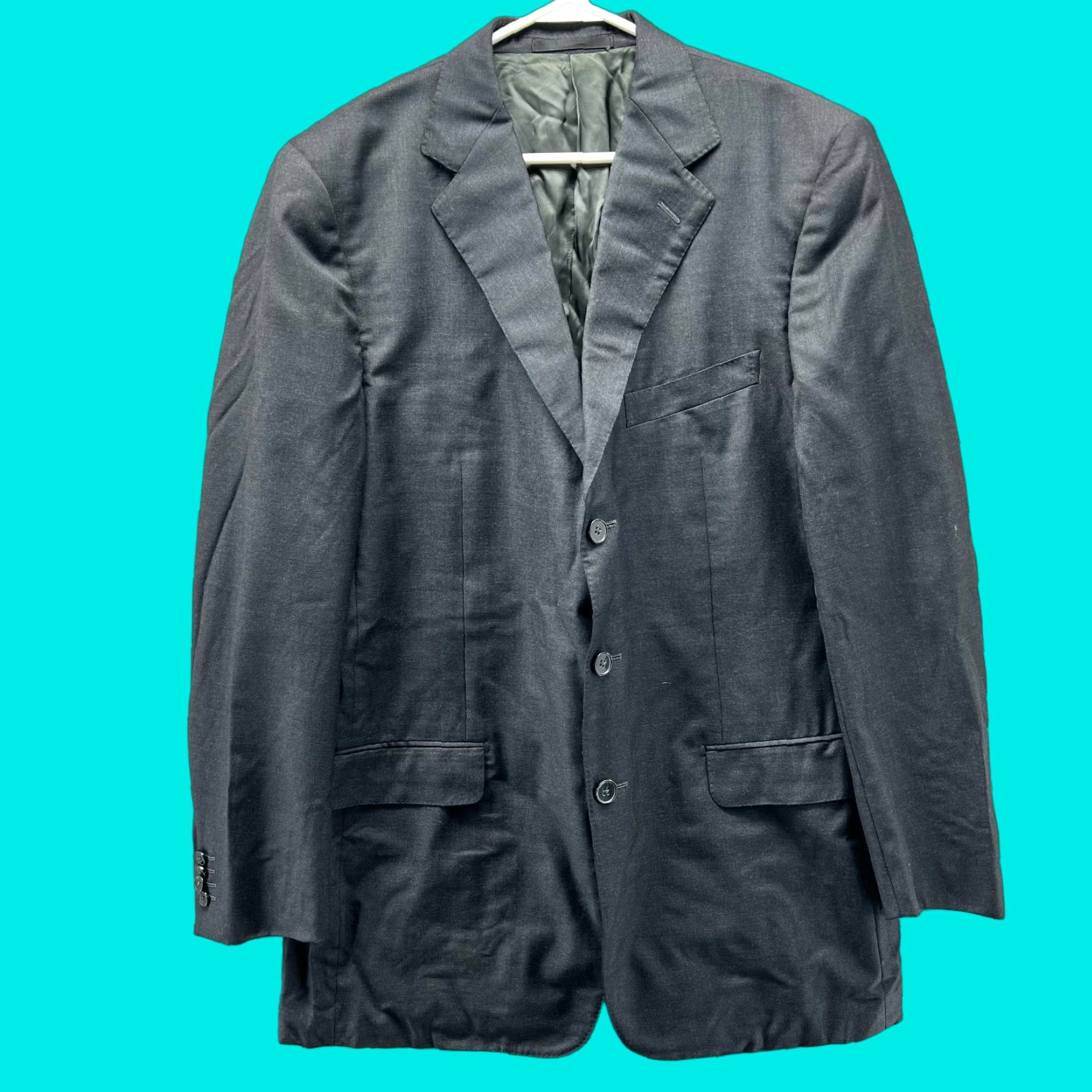 Ermenegildo Zegna Ermenegildo Zegna Blazer Mens 42R Black Striped Wool Jacket Notch 3-Button Regular Chest 42R Giant Brand Sports Theme Mens Size 42R - 1 Thumbnail