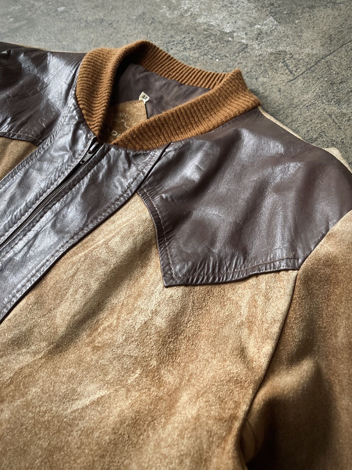 Leather × Vintage Vintage 70s Western 2-Tone Leather Bomber Jacket Size US L / EU 52-54 / 3 - 5 Thumbnail