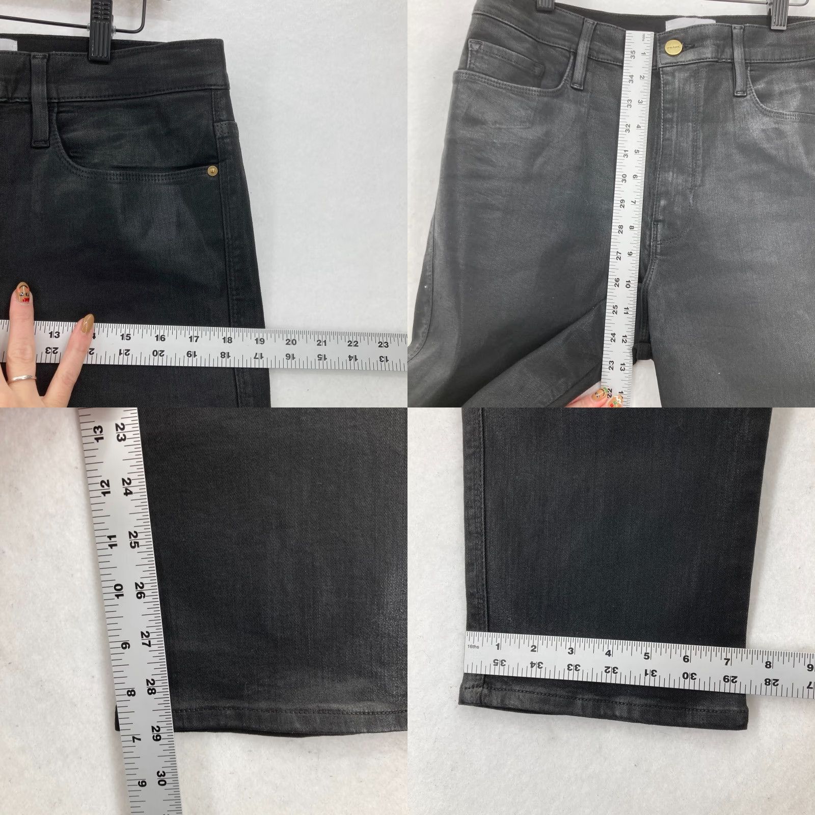 Frame FRAME Le Sylvie Slender Straight Wax Coated Jeans Women's 32 Black Slim Fit Denim 5-Pocket Size 24" / US 00 / IT 34 - 8 Thumbnail