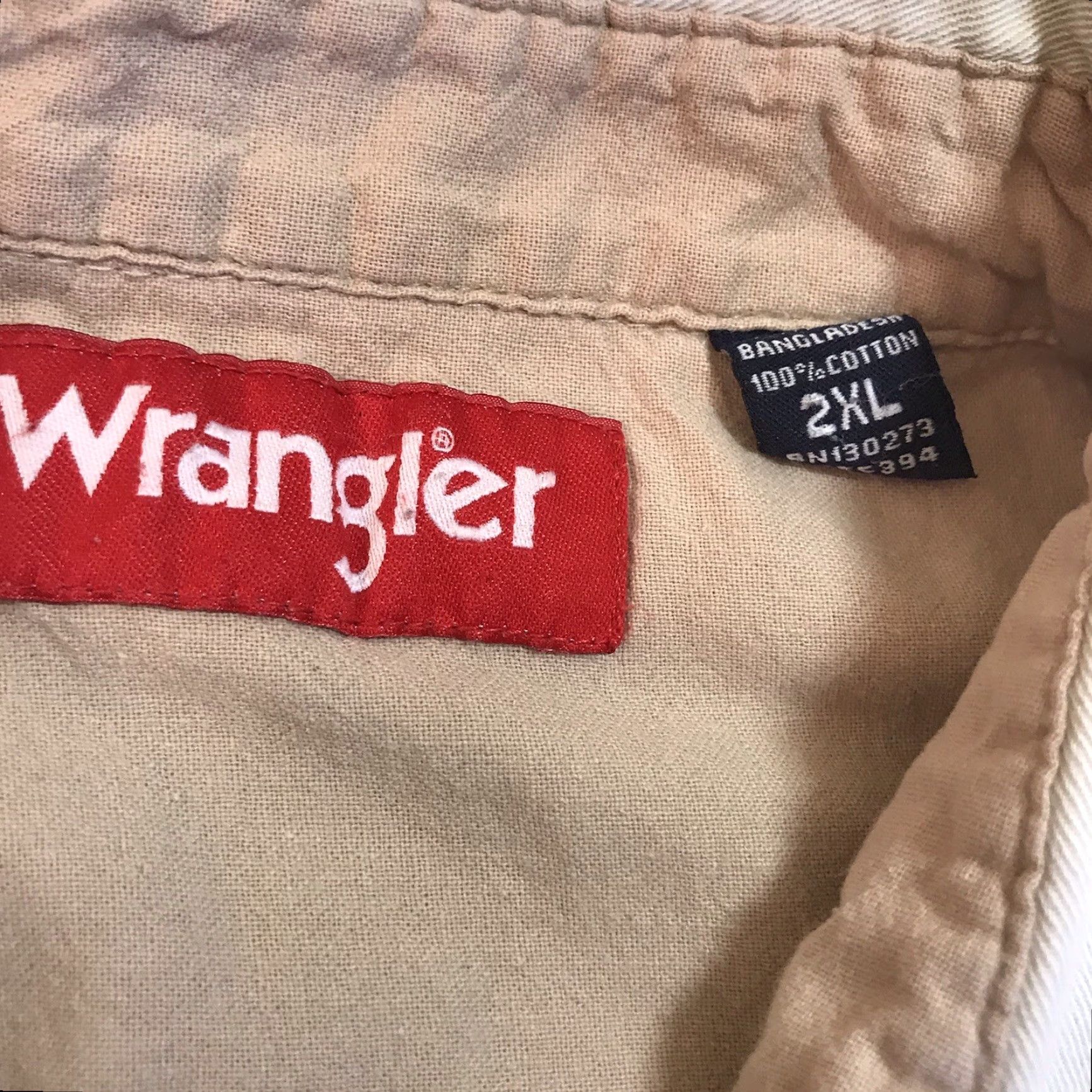 Wrangler Wrangler Shirt Denim Twill Button-Up Long Sleeve Workwear 2XL Beige Blue Collared Pocketed Regular Mens Size US XXL / EU 58 / 5 - 3 Thumbnail