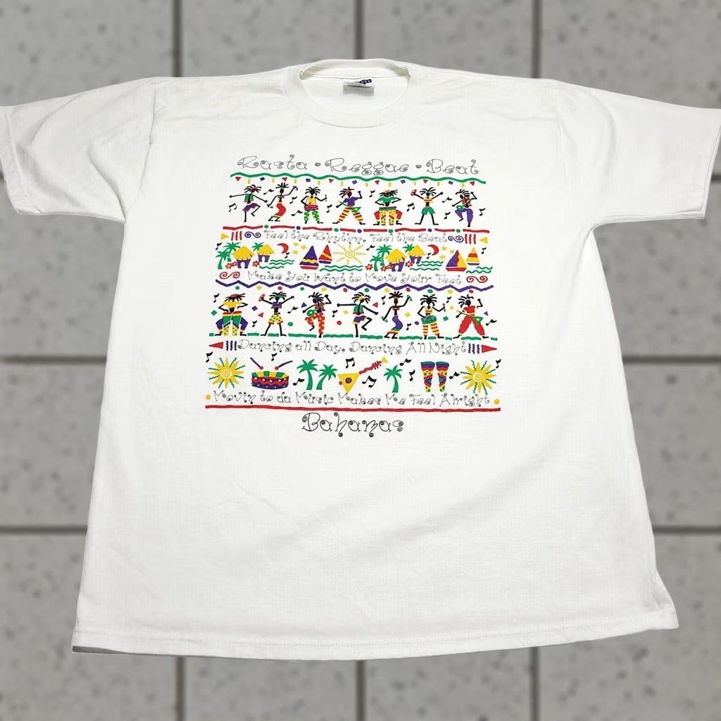 Jerzees VINTAGE Bahamas Graphic T-shirt Large Rasta Reggae Dancing 90s 80s Music Art Jerzees Mens White Short Sleeve Crew Neck 1990-1999 Size US L / EU 52-54 / 3 - 1 Thumbnail