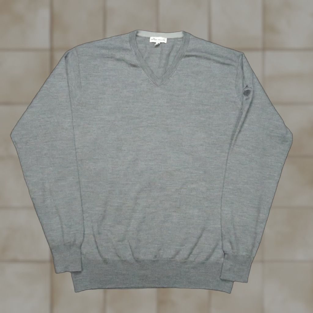 VINTAGE Peter Millar Sweater Mens Large Gray Wool Silk V-Neck Pullover Knit Casual Business