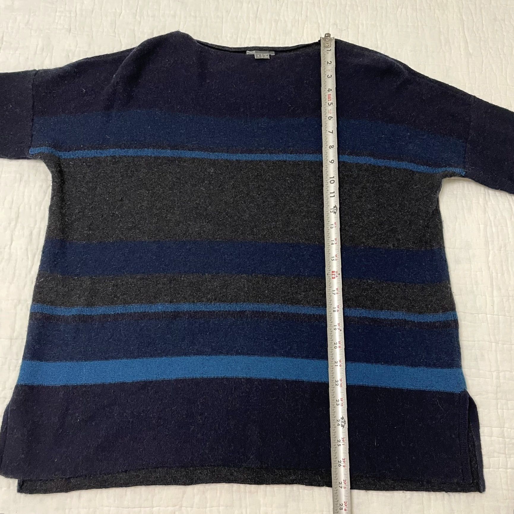 Vince Vince Women's Pullover Sweater L Gray Blue Green Wool Cashmere Oversized Dolman Sleeve Slouchy Knit Stripe Crew Neck Formal/Relaxed Fit Size L / US 10 / IT 46 - 6 Thumbnail