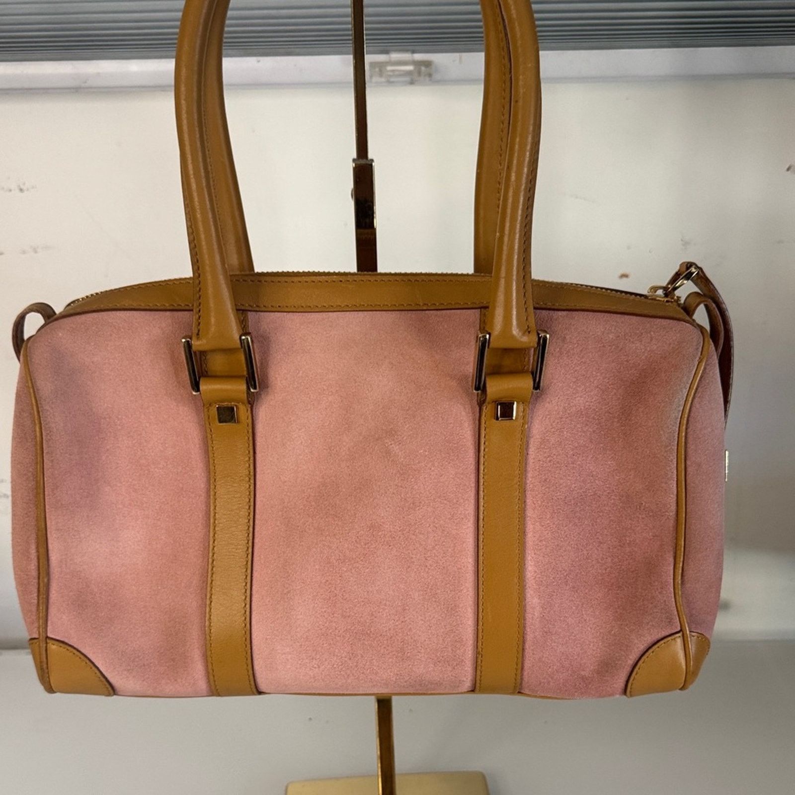 Gucci Gucci Vintage Zip Boston Bag - Pink Suede and Tan Leather Size ONE SIZE - 6 Thumbnail
