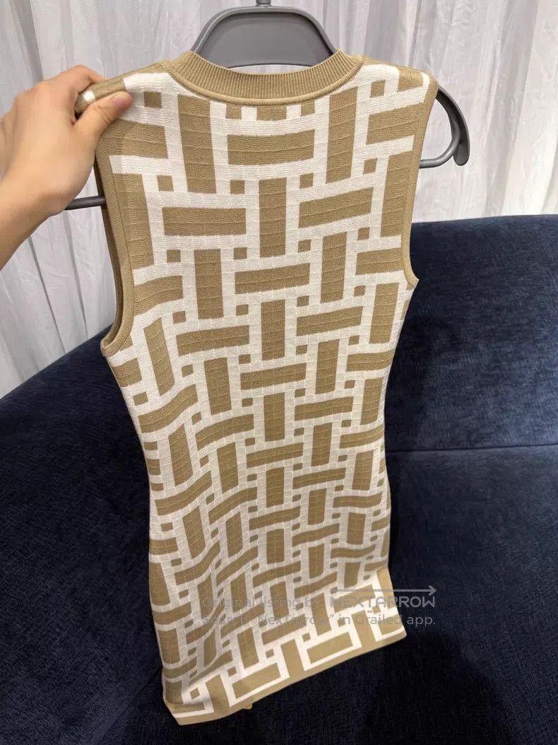 Hermes Hermes Mosaique Beige Sleeveless Dress - Silk Size XS / US 0-2 / IT 36-38 - 3 Thumbnail