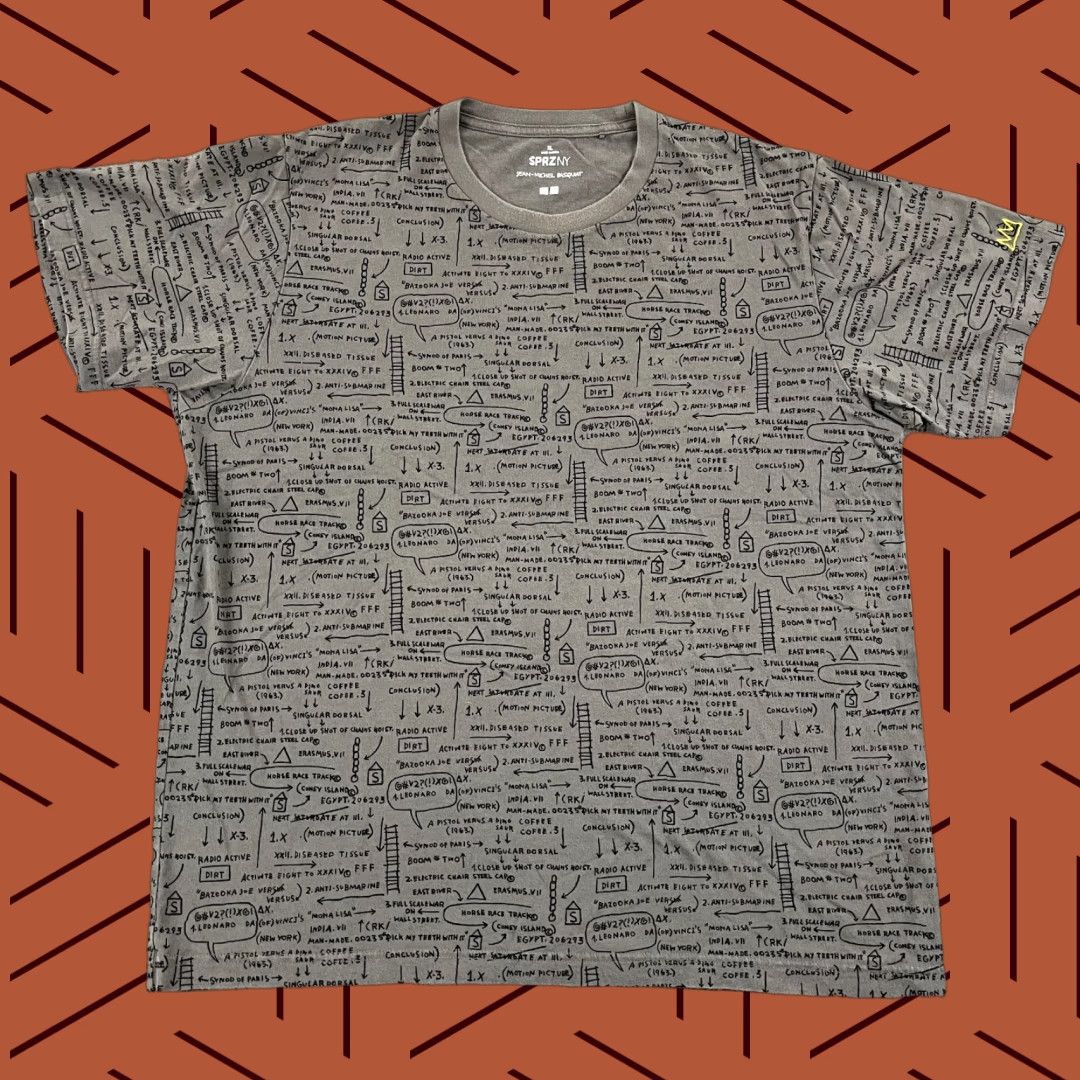 Uniqlo VINTAGE Uniqlo Men’s Short Sleeve T-Shirt XL Gray Jean Michel Basquiat Artist Graphic All Over 2010s Clothing Size US XL / EU 56 / 4 - 1 Thumbnail