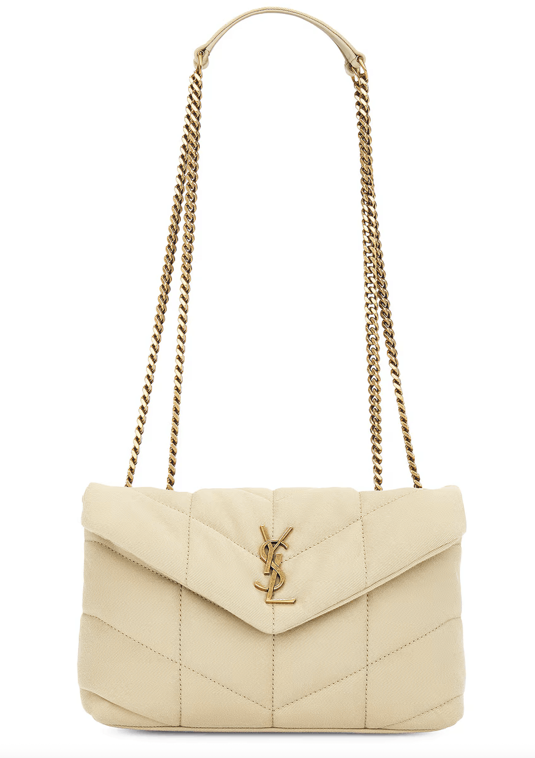 Saint Laurent Paris Saint Laurent YSL Toy Puffer Gold Shoulder Crossbody Bag in Beige, Women's