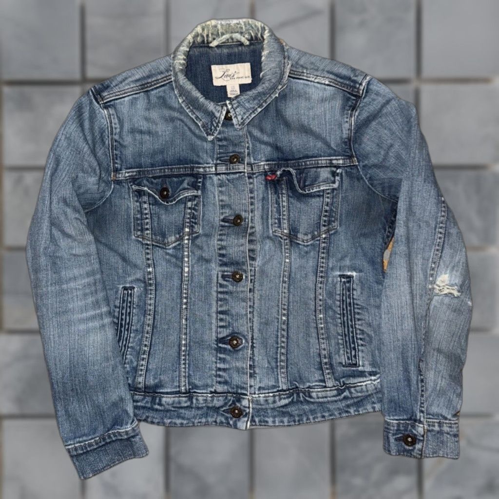 Levi's VINTAGE Levi’s San Francisco Denim Trucker Jacket Blue Distressed Large 20x22 Women’s L 90s Western Trucker Jacket Mens Womens Size L / US 10 / IT 46 - 1 Thumbnail