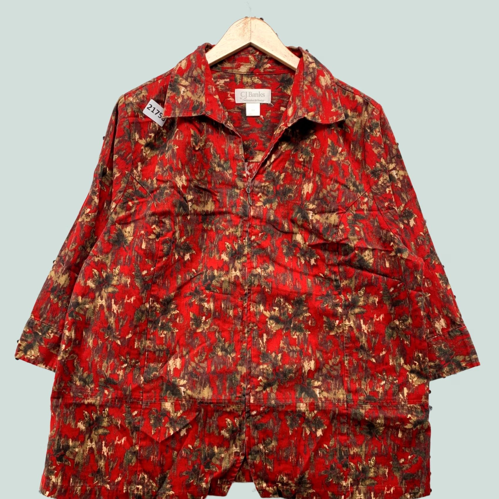 Vintage C.J Banks Full Zip Red Abstract Jacket Collared Womens Plus Size 1X 24x28.5 Size XL / US 12-14 / IT 48-50 - 1 Thumbnail