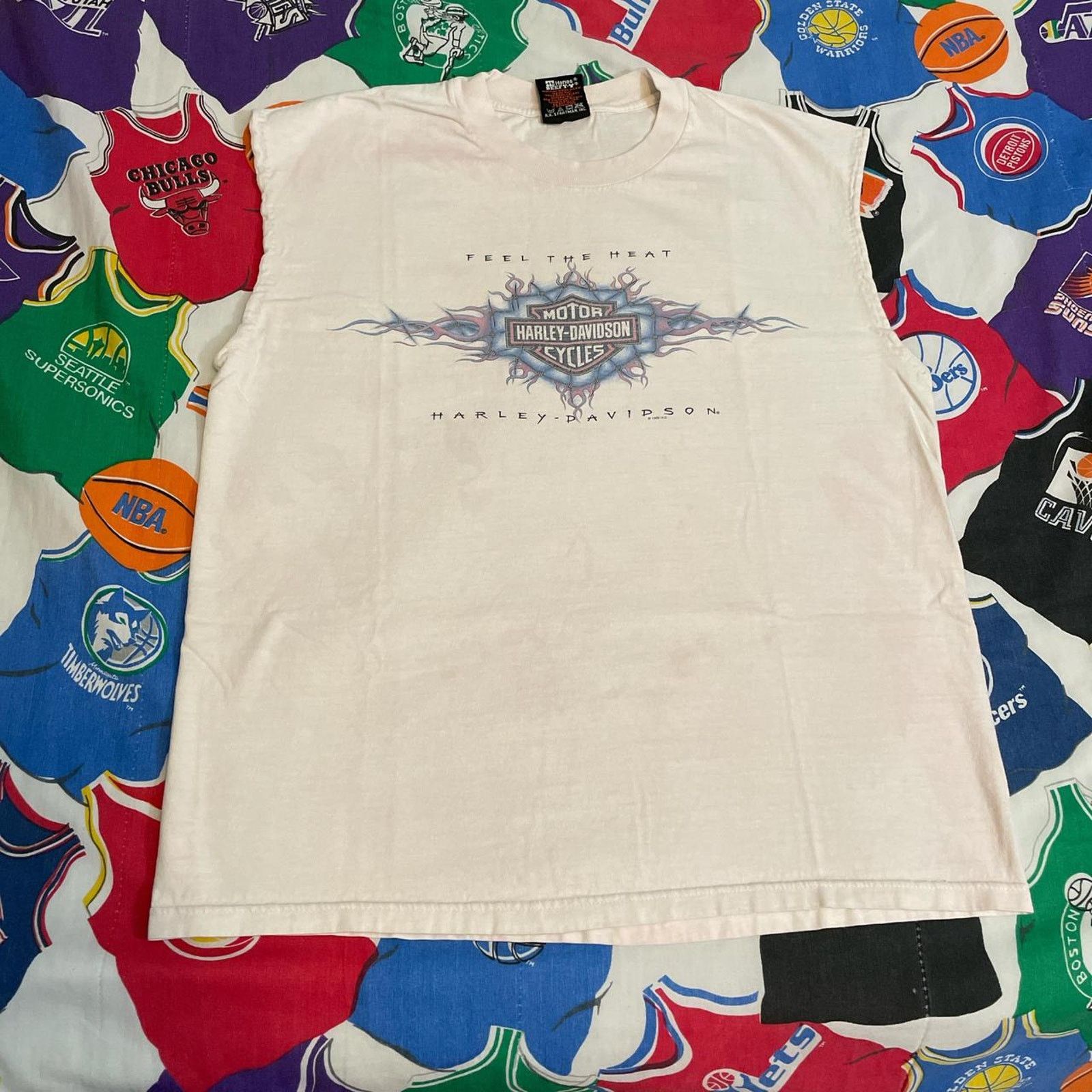 Harley Davidson × Vintage Vintage 98 Harley Davidson Motorcycle Feel The Heat Tank Top Size US L / EU 52-54 / 3 - 1 Thumbnail