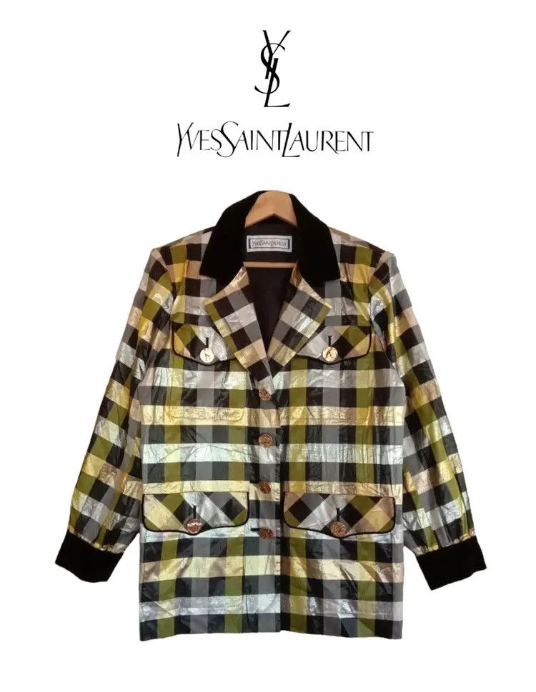 Yves Saint Laurent YSL Yves Saint Laurent Plaid Design Blazer Jacket Size XL / US 12-14 / IT 48-50 - 2 Thumbnail