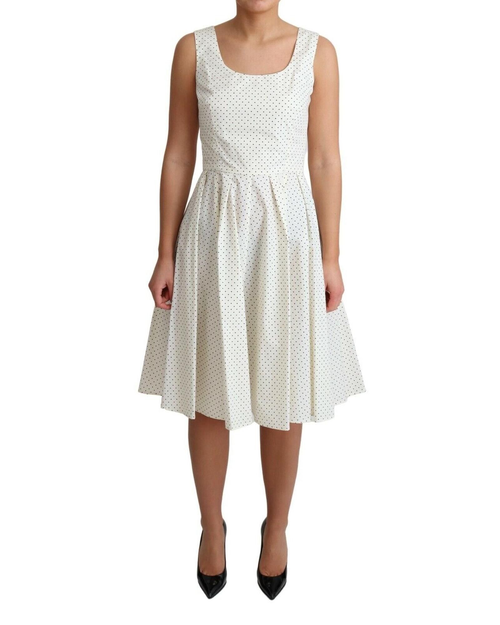 image of Dolce Gabbana Polka Dotted Cotton A-Line Dress in White, Women's (Size Medium)