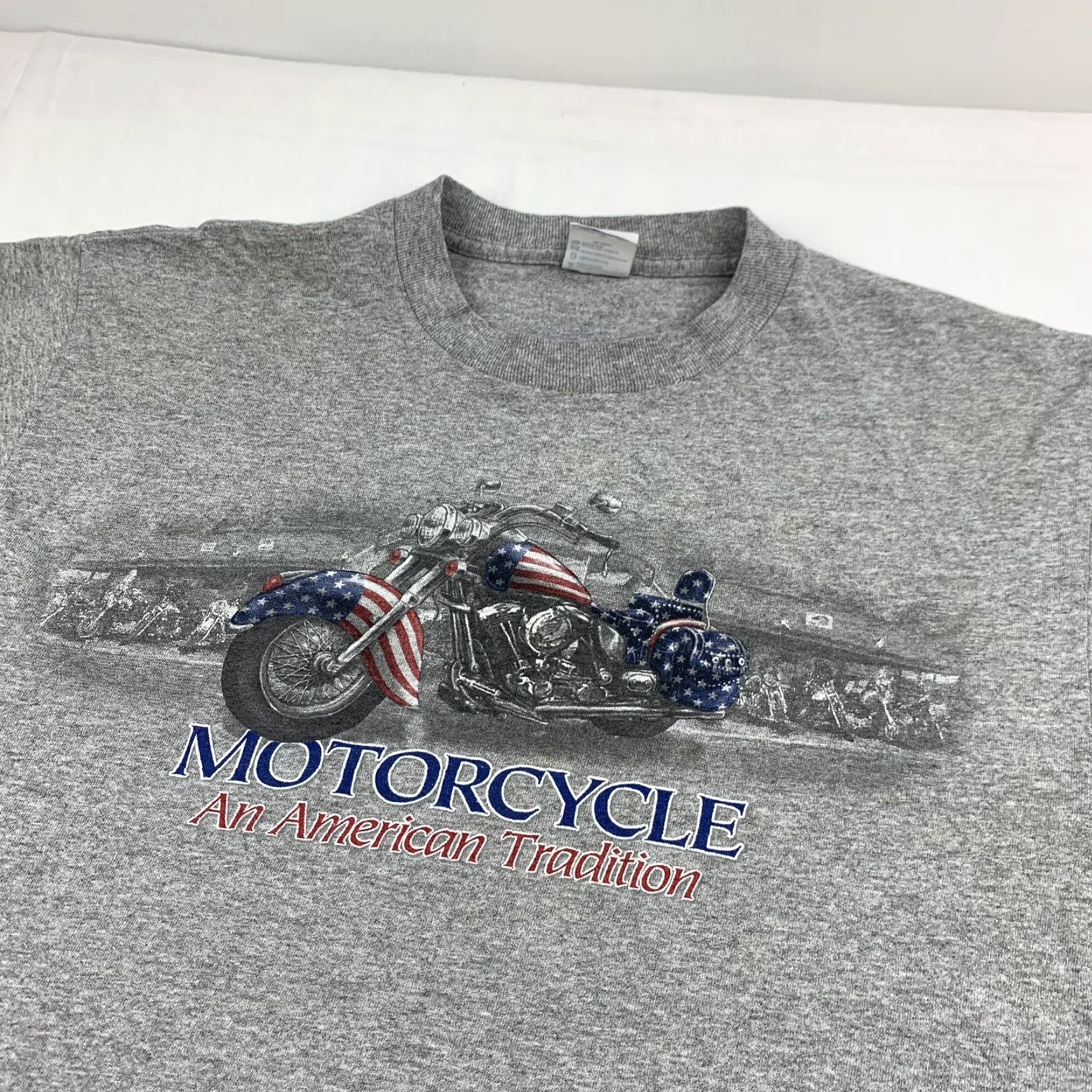 Delta VINTAGE Motorcycle T Shirt Adult Medium Gray An American Tradition USA Flag Y2K Mens Size US M / EU 48-50 / 2 - 2 Thumbnail