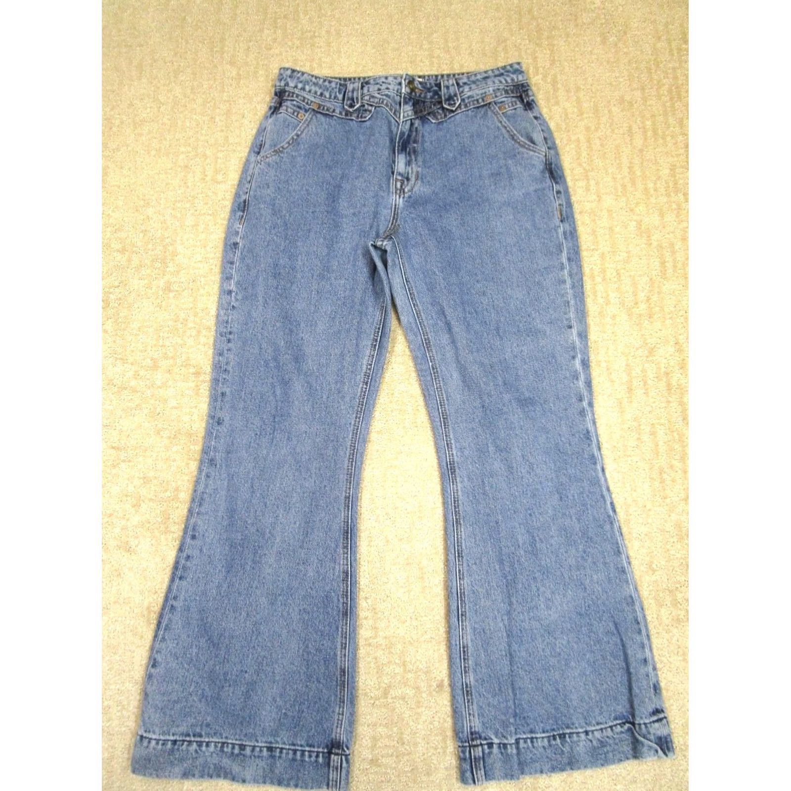 Vintage Rock & Roll Jeans Women 31 Blue High Rise Flared Western Jeans Light Wash Denim Hook Zip Pocket 5-Pocket Relaxed Logo Cowboy Hipster Southwestern Size 24" / US 00 / IT 34 - 2 Thumbnail