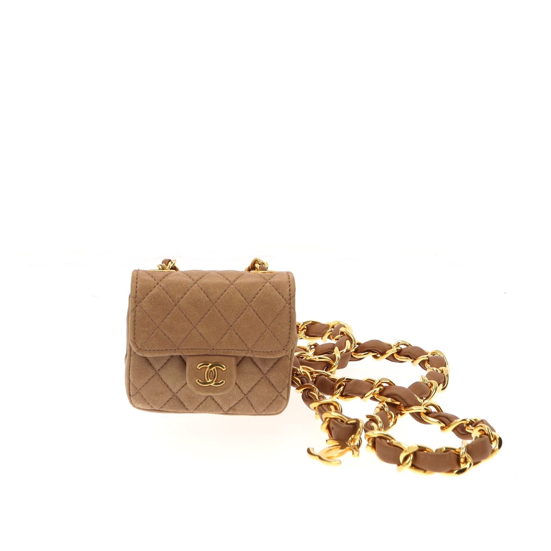 Chanel CHANEL golden Chain Belt with little bag in brown leather Grailed