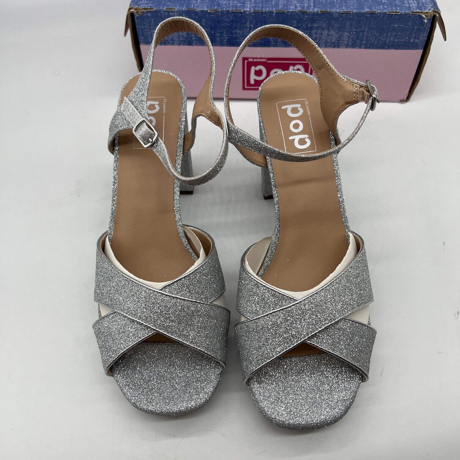 Other Pop Delighted Womens Silver Glitter Heeled Sand Size US 11 / IT 41 - 2 Thumbnail