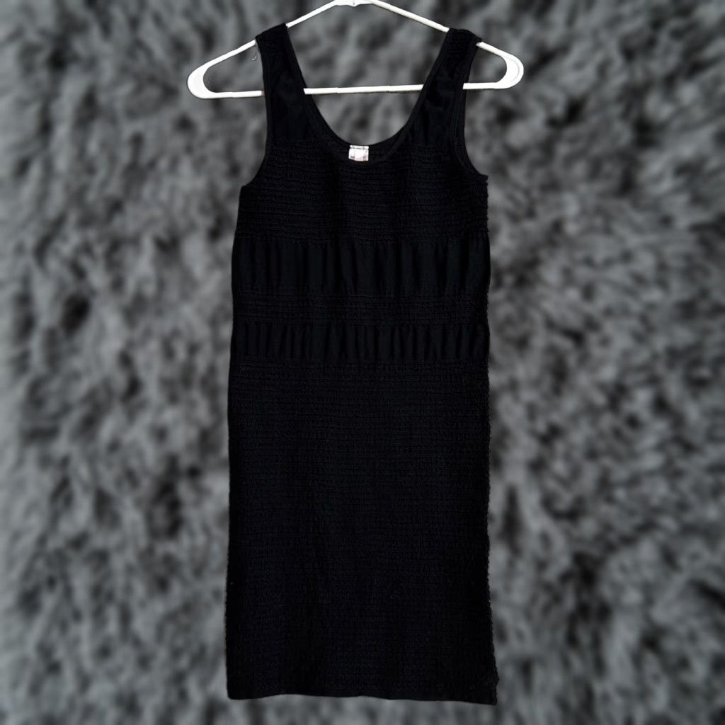 Vintage MUSA Retro Y2K Dress One Size Bodycon Mini Sleeveless Scoop Neck Waffle Knit Nylon Spandex Black Size ONE SIZE - 1 Thumbnail