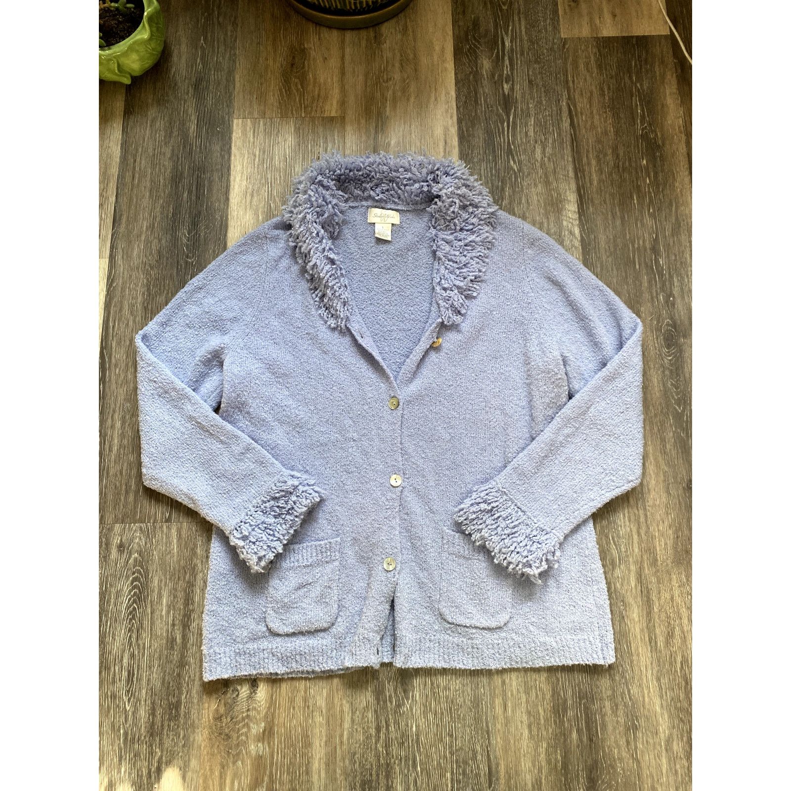 Other Y2K Wool Shag Fringe Fuzzy Knit Blue Large Cardigan Sweater Size L / US 10 / IT 46 - 2 Thumbnail
