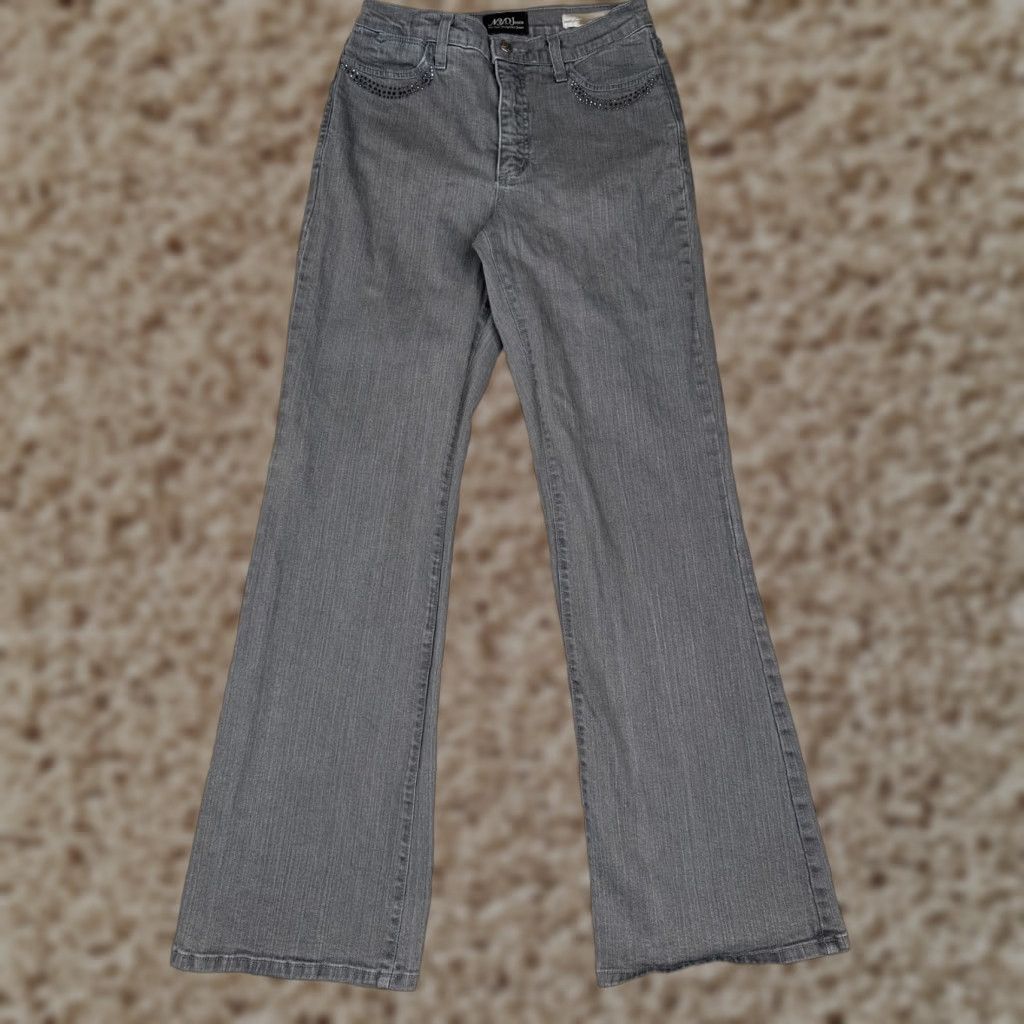 NYDJ VINTAGE NYDJ Jeans Womens 4 Gray Denim Flared Leg Cotton Blend 26x32 Medium Inseam 32 Size 27" / US 4 / IT 40 - 1 Thumbnail
