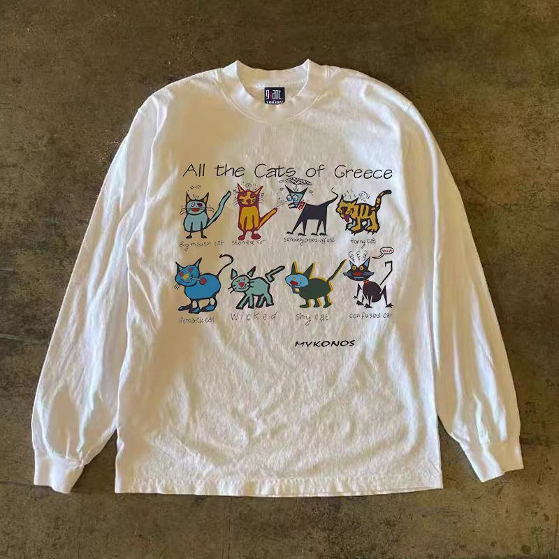 Japanese Brand × Vintage Cat print white casual retro long sleeve tee Size US L / EU 52-54 / 3 - 1 Thumbnail