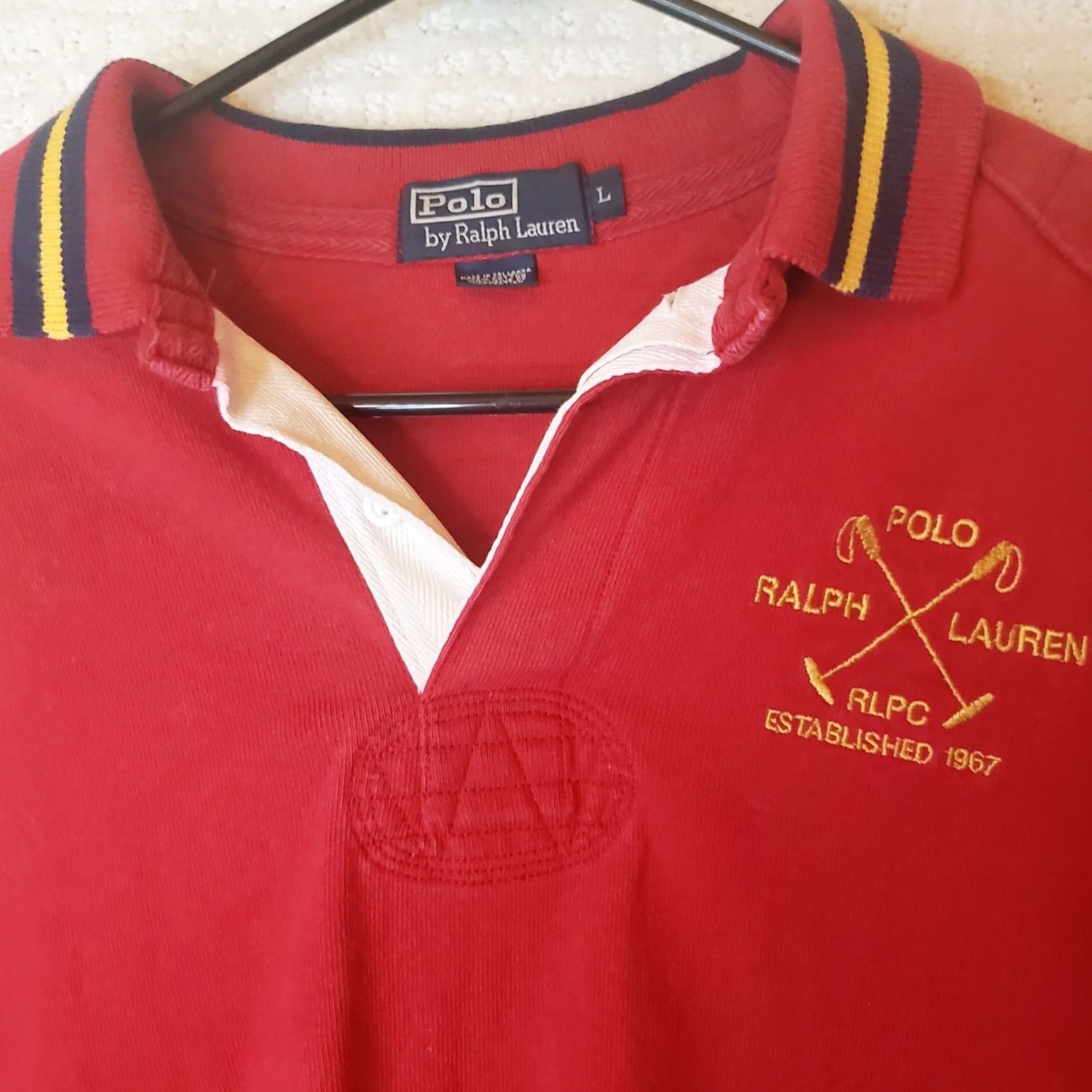 Polo Ralph Lauren Ralph Lauren Polo Shirt Mens L Red Long Sleeve Rugby Logo Embroidered Elbow Shoulder Pads Polo Shirt Red Mens L Size US L / EU 52-54 / 3 - 4 Thumbnail