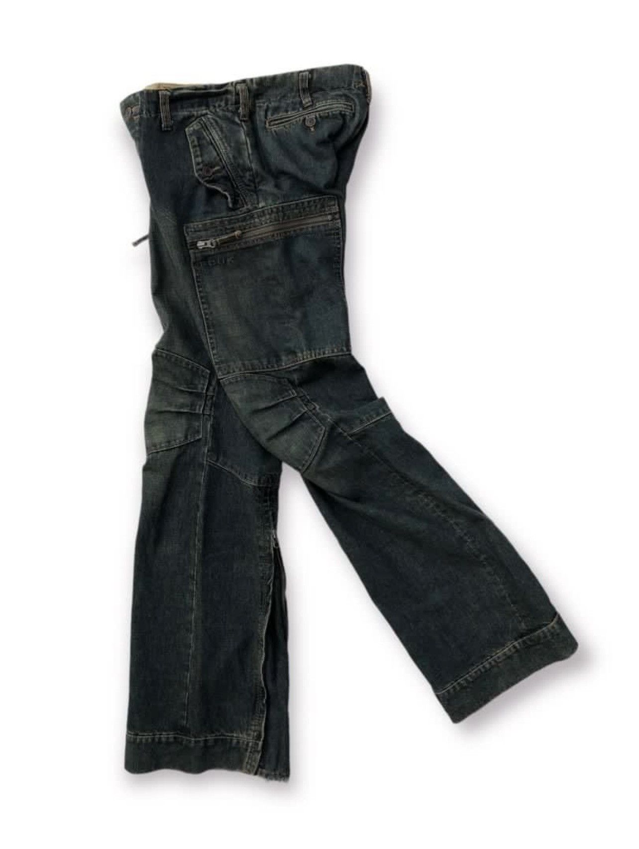 FCUK × French Connection 🔥 S/S 2010 FCUK BONDAGE FLARE DENIM CARGO PANTS LGB STYLE Size US 31 - 3 Thumbnail