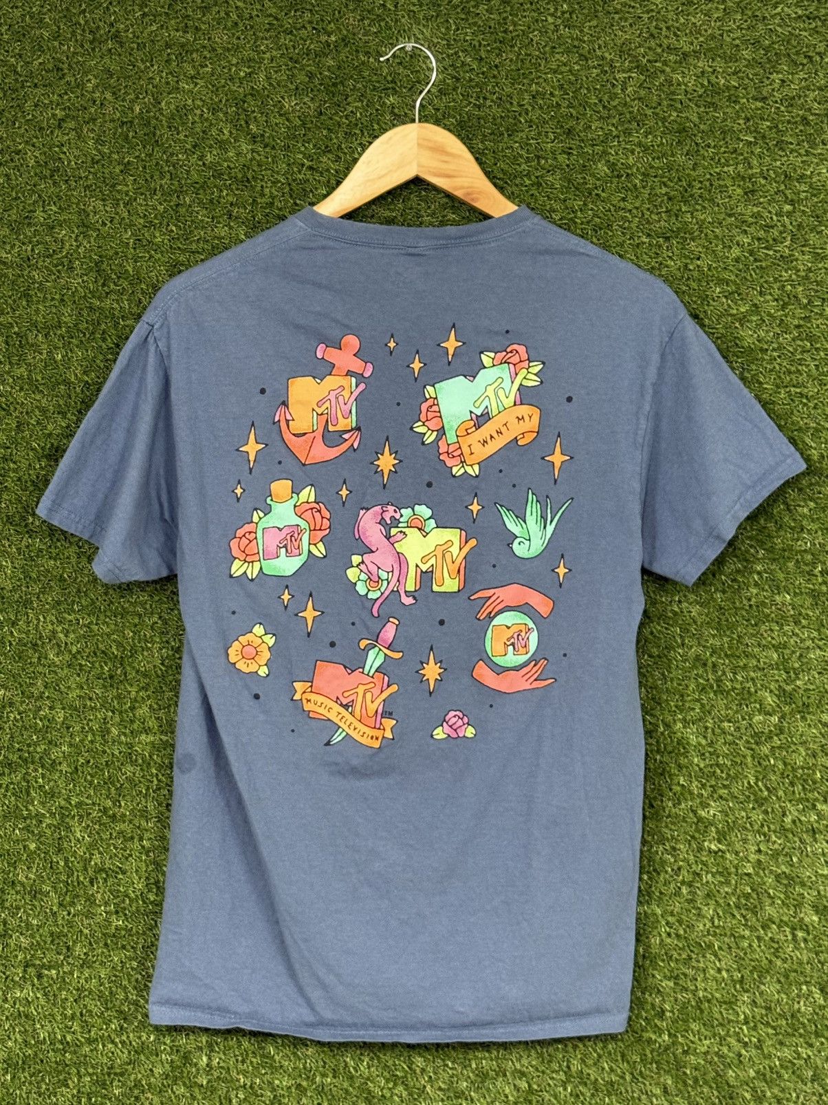 Mtv MTV Music Television Blue Traditional Tattoo Logo Tee Medium Size US M / EU 48-50 / 2 - 1 Thumbnail