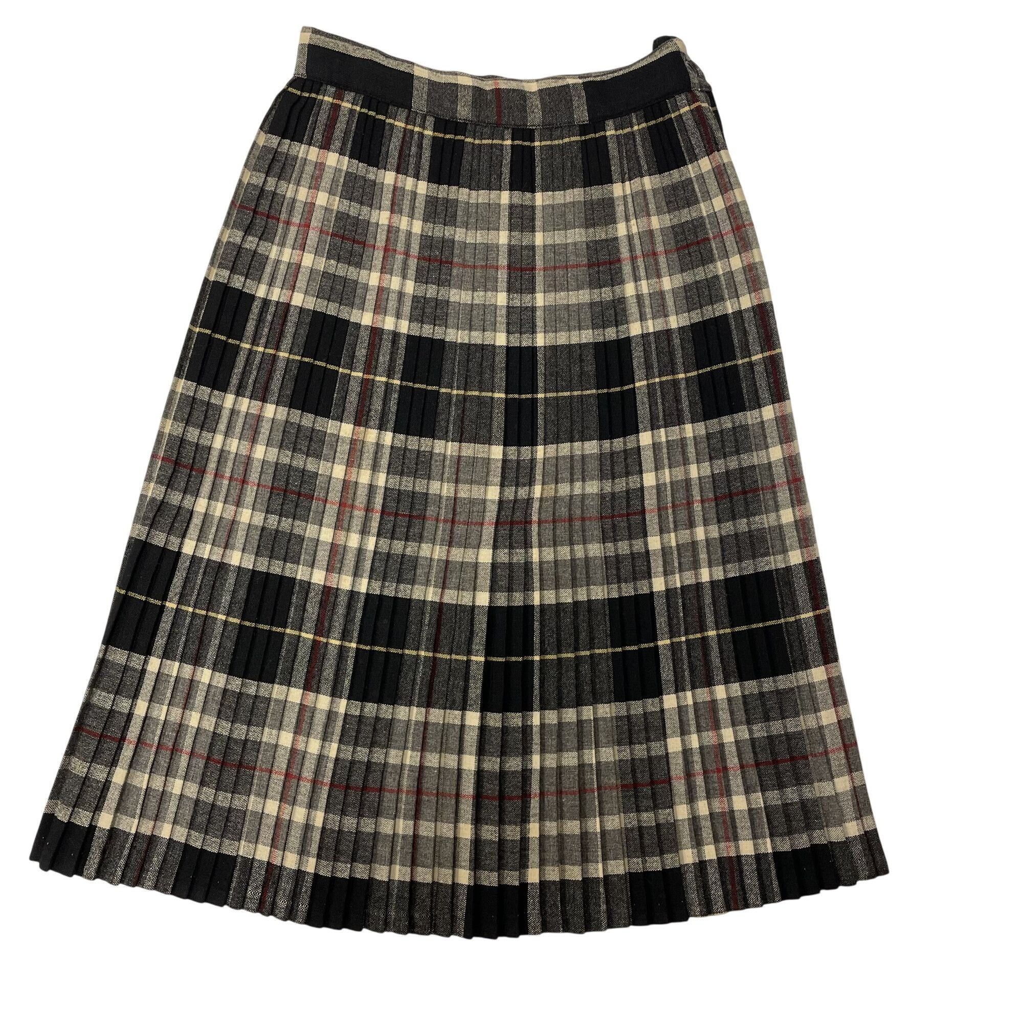 Other Vtg Black White Red SHADOW PLAID PLEATED Wool Skirt Size 24" / US 00 / IT 34 - 2 Thumbnail