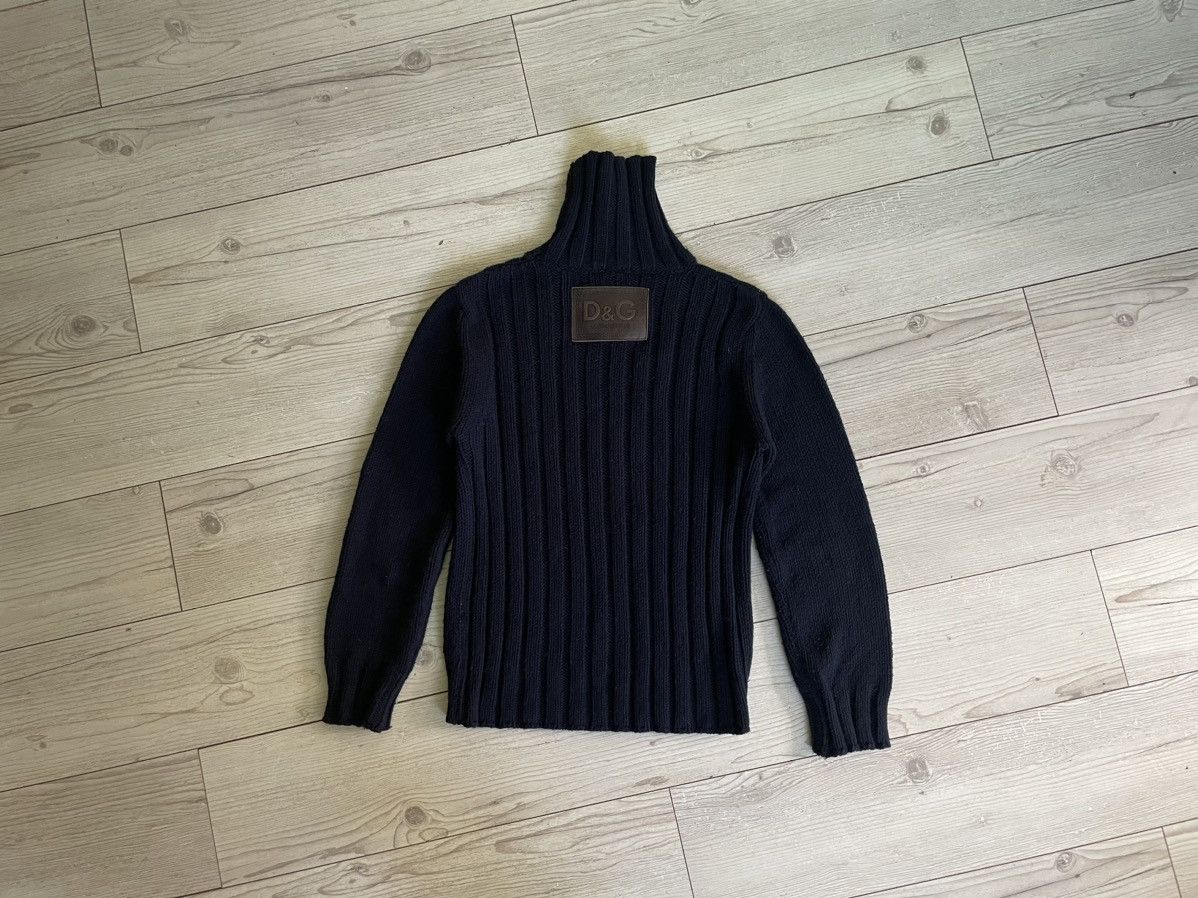 image of Dolce Gabbana x Italian Designers Vintage Dolce & Gabbana Big Leather Logo Woll Sweater in Blue (Si