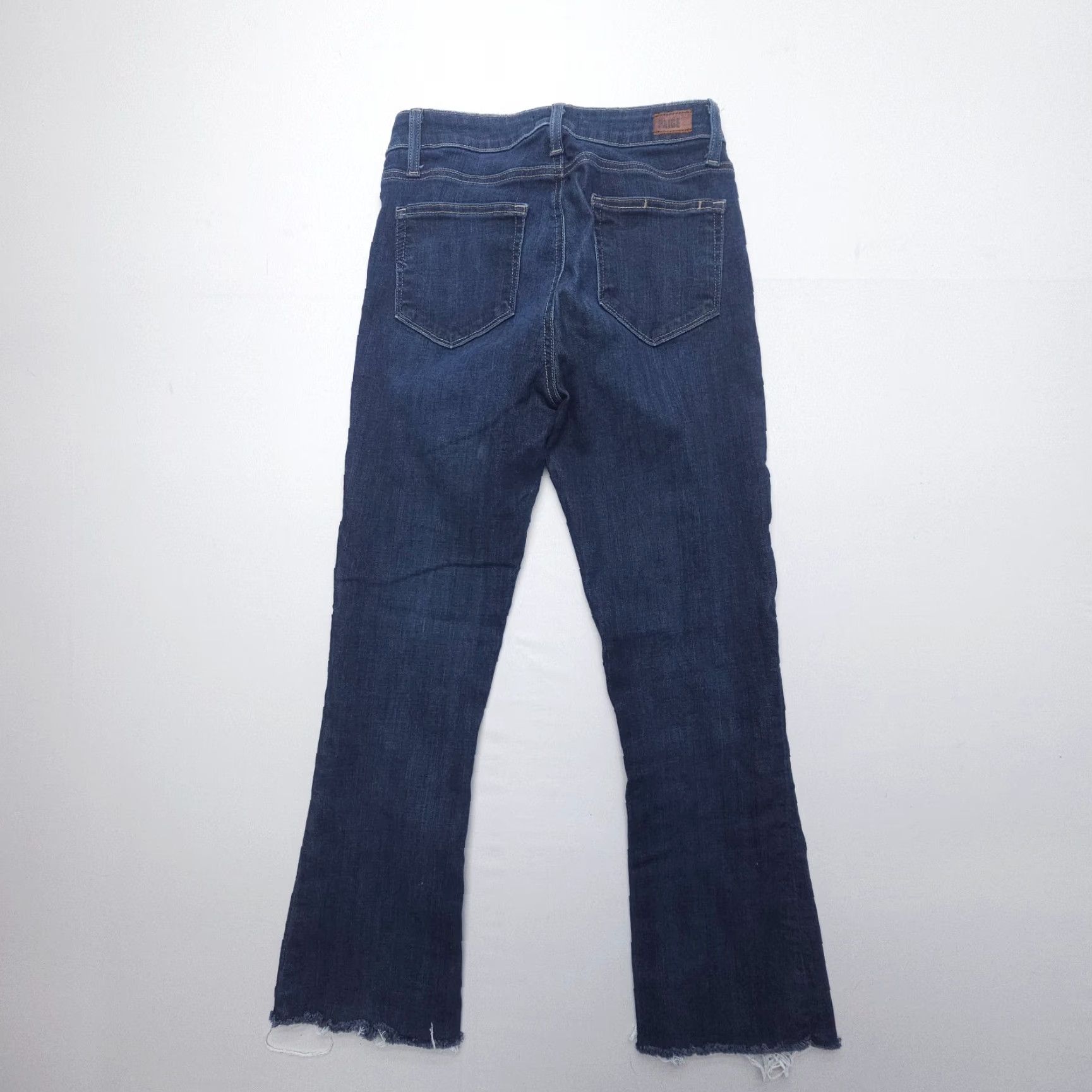 Paige Paige Colette Crop Flare Jeans Size 26 Dark Wash Stretch Denim Blue Raw Hem Mid Size 26" / US 2 / IT 38 - 2 Thumbnail