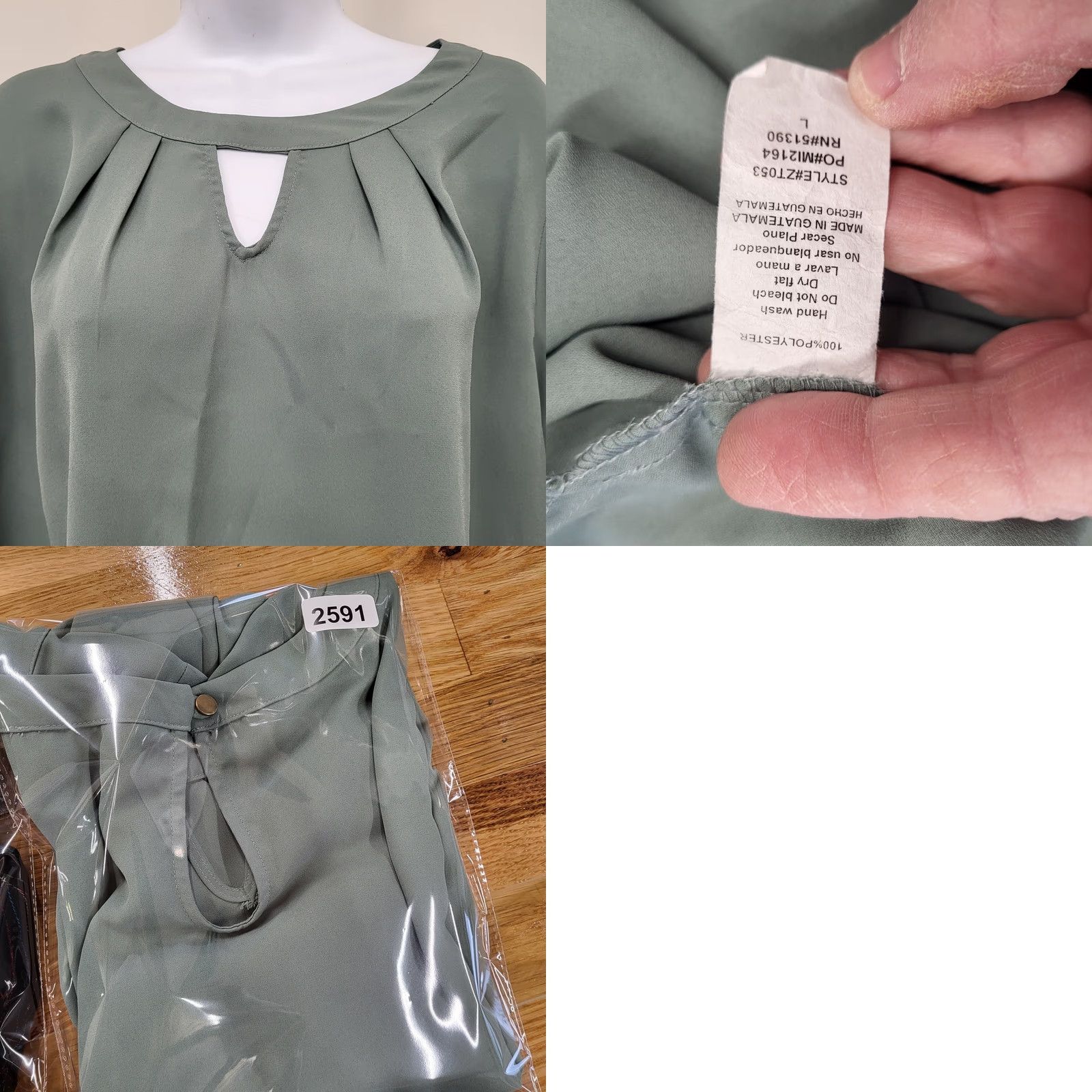 Vintage Misia Blouse Shirt Women's L Sage Green Lightweight Keyhole Short Sleeve Shirt Size L / US 10 / IT 46 - 9 Thumbnail