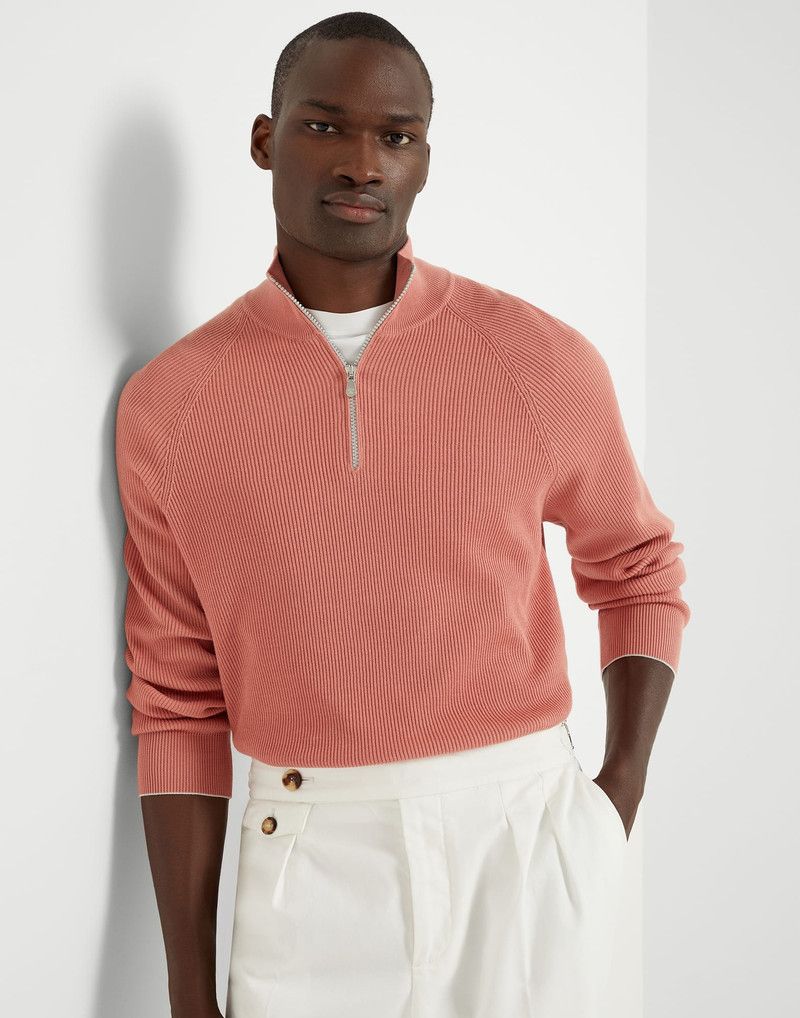Brunello Cucinelli o1la1rc1a0326 English Rib Half-Zip Sweater in Pink Size US S / EU 44-46 / 1 - 4 Thumbnail