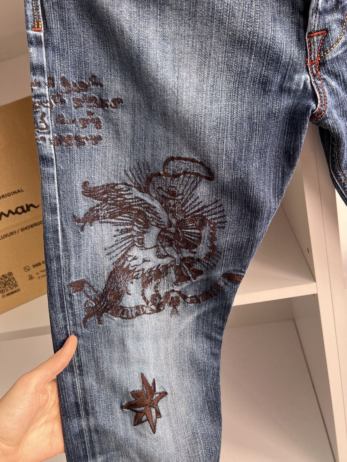 Designer × Diesel × Vintage RARE Y2K Criminal Bandit Embroidered Tattoo Denim Jeans Size US 32 / EU 48 - 9 Thumbnail
