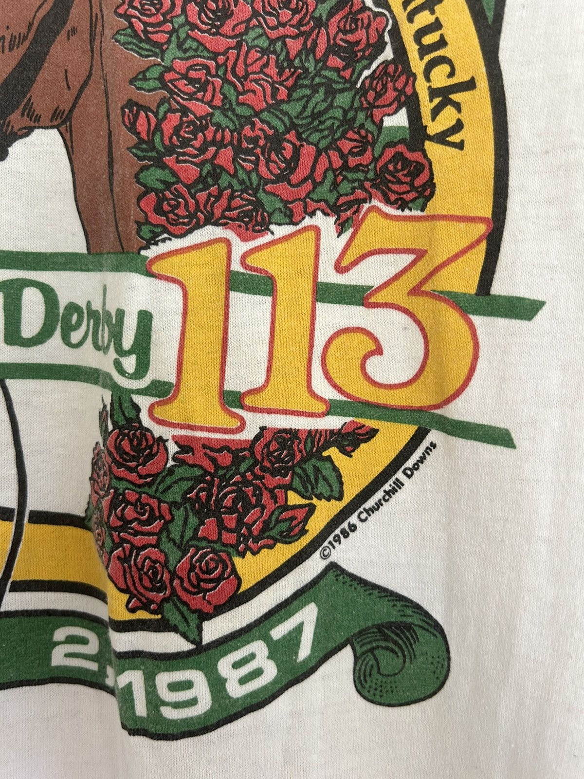 Vintage 1986 Vintage Kentucky Derby 113 Horse Graphic T-shirt Size US L / EU 52-54 / 3 - 3 Thumbnail