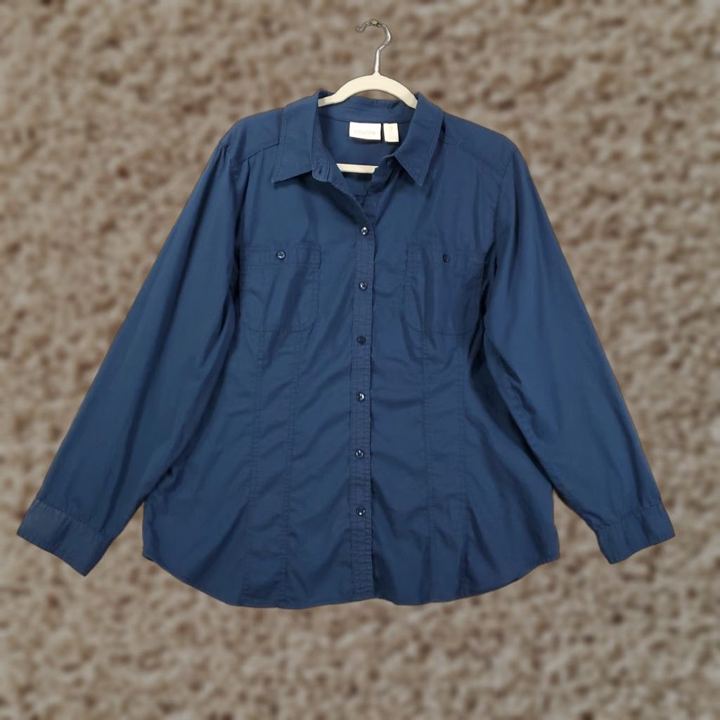 Vintage Chicos Blouse Womens L Blue Button Up Long Sleeve Collared 2 Chicos Size L / US 10 / IT 46 - 1 Thumbnail