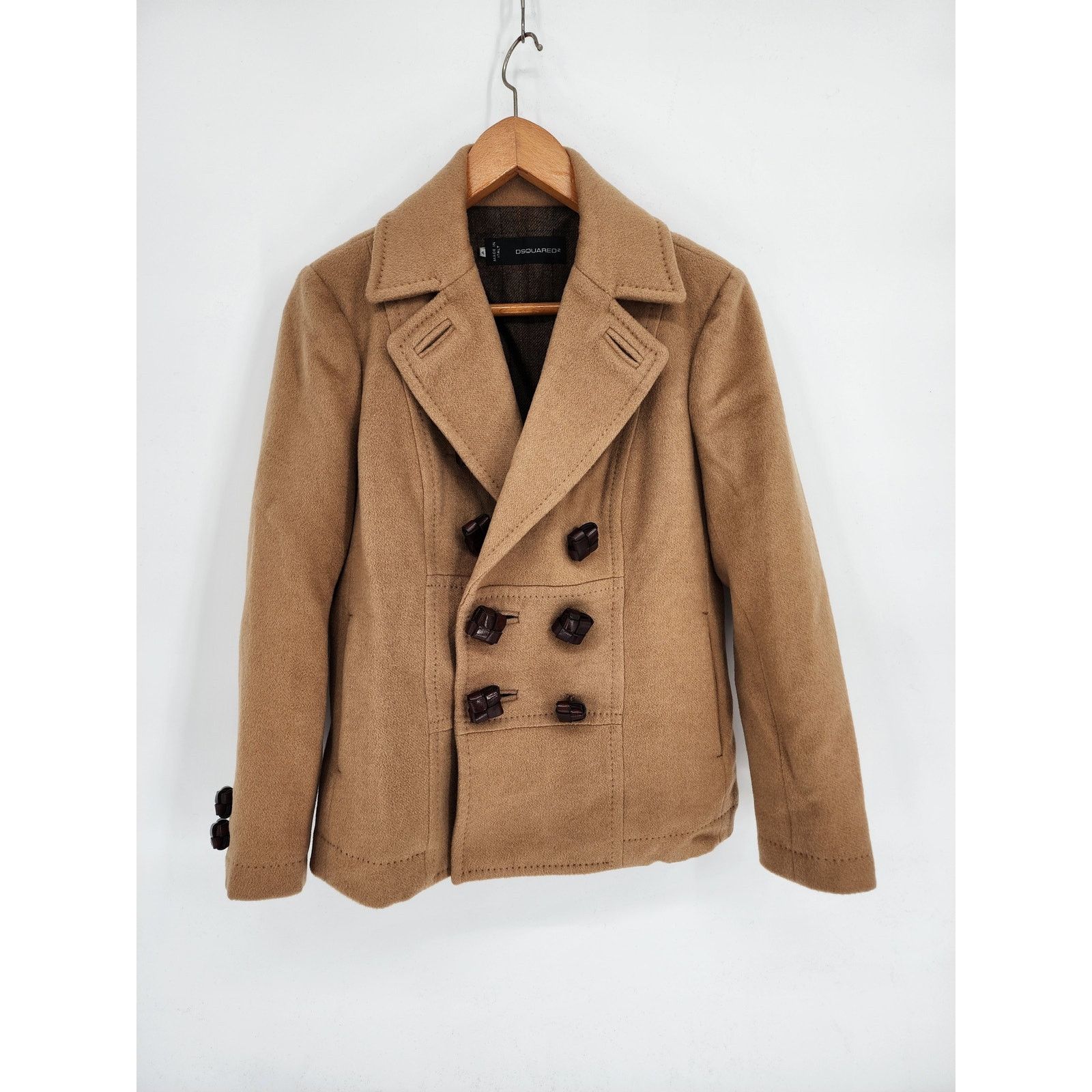 image of Dsquared2 Tan Double-Breasted Wool Coat Women's Size 46 in Beige
