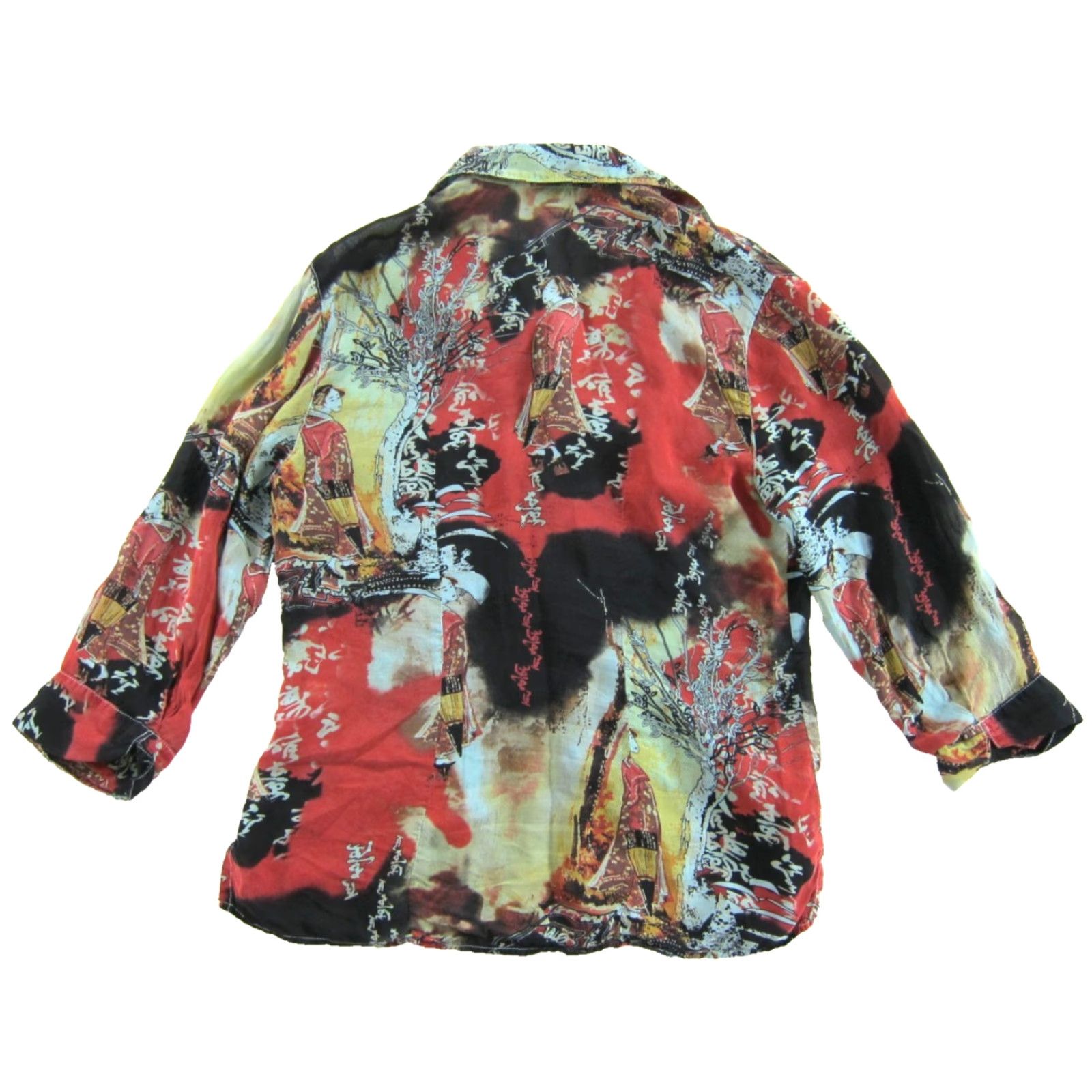Vintage Tianello Rayon Red Blue Green Asian Button Down Collared 3/4 Sleeve Blouse XS Size XS / US 0-2 / IT 36-38 - 2 Thumbnail