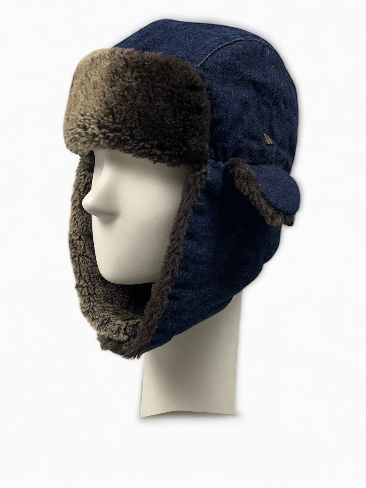 Vintage New Era Denim Earflap Faux Fur Trapper Hat Aviator y2k Size ONE SIZE - 1 Thumbnail