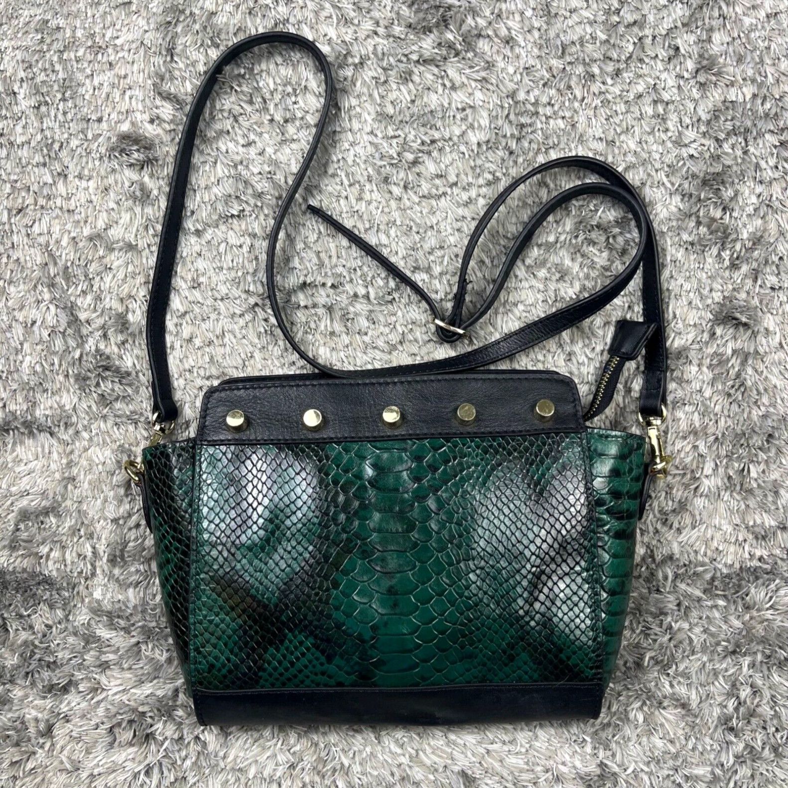image of Vintage La Poet Handbag Green Snakeskin Embossed Geniune Leather Crossbody Shoulder Bag in White, W