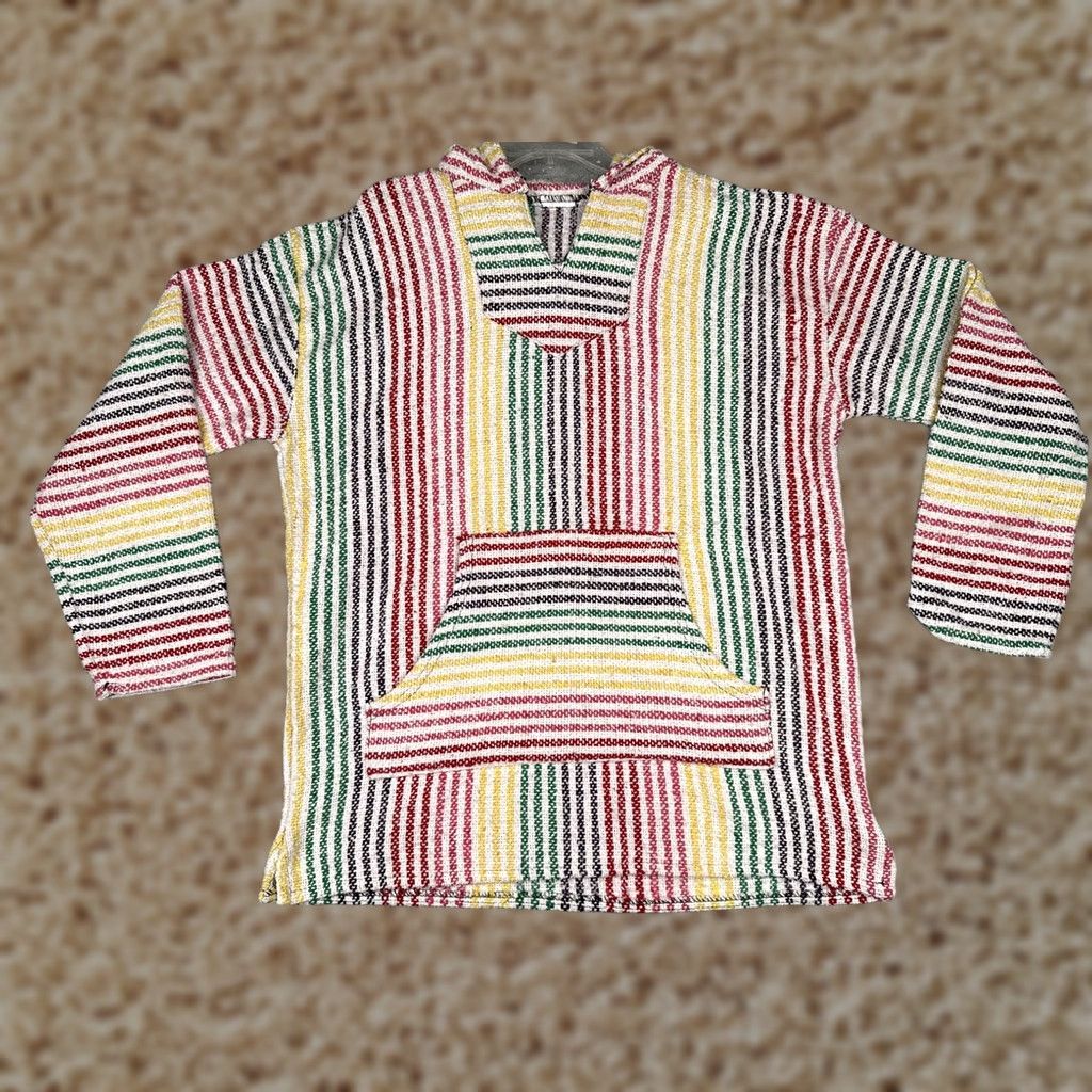 KangaROOS Baja Hoodie Mens Large Multicolor Striped Heavyweight Kangaroo Pocket Hooded V-Neck Hippie Bohemian Festive Shirt? Size US L / EU 52-54 / 3 - 1 Thumbnail