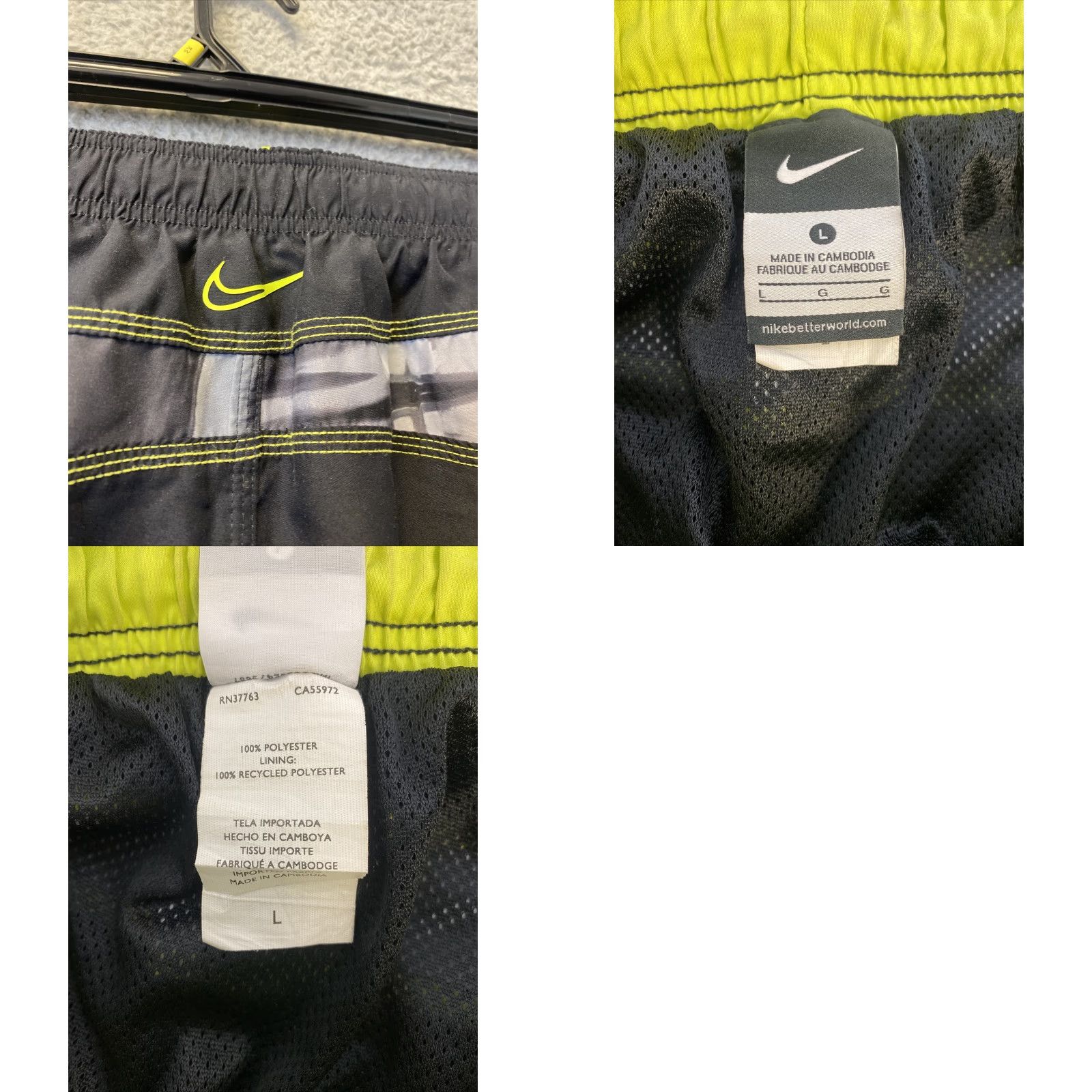 Nike Nike Men's Swim Shorts Size L Board Shorts Neon Black Drawstring Lined Swimsuit Size US 33 - 8 Thumbnail
