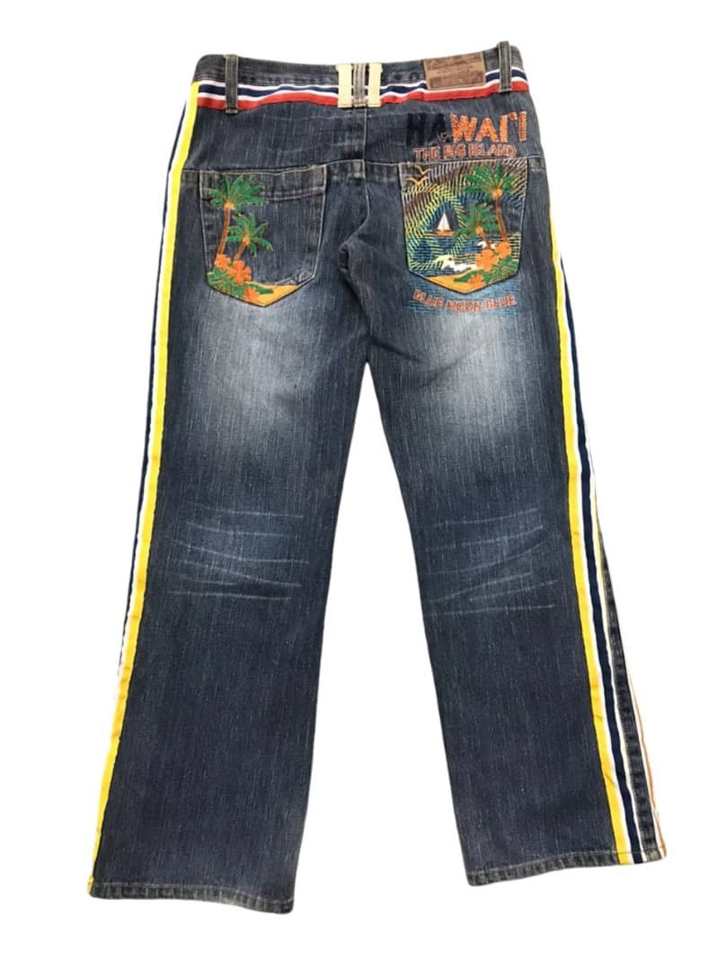 Hysteric Glamour Vintage Blue Moon Blue Striped Hawaii Embroidery Jeans Size US 33 - 12 Thumbnail