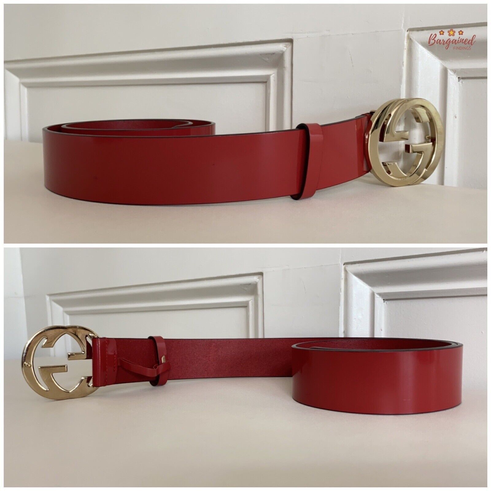 Gucci GUCCI Red Glossy Leather Gold Interlocking G Buckle Belt Size ONE SIZE - 6 Thumbnail