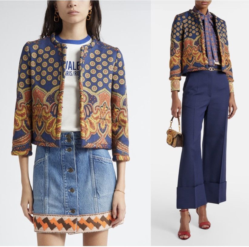 Valentino Valentino Garavani Paisley Crop Denim Jacket 38 IT 2 US NWT Size XS / US 0-2 / IT 36-38 - 1 Thumbnail