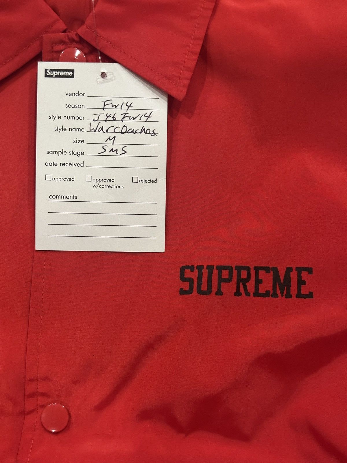 Supreme Supreme SAMPLE “WAR” Coaches Jacket - Medium Red Size US M / EU 48-50 / 2 - 5 Thumbnail