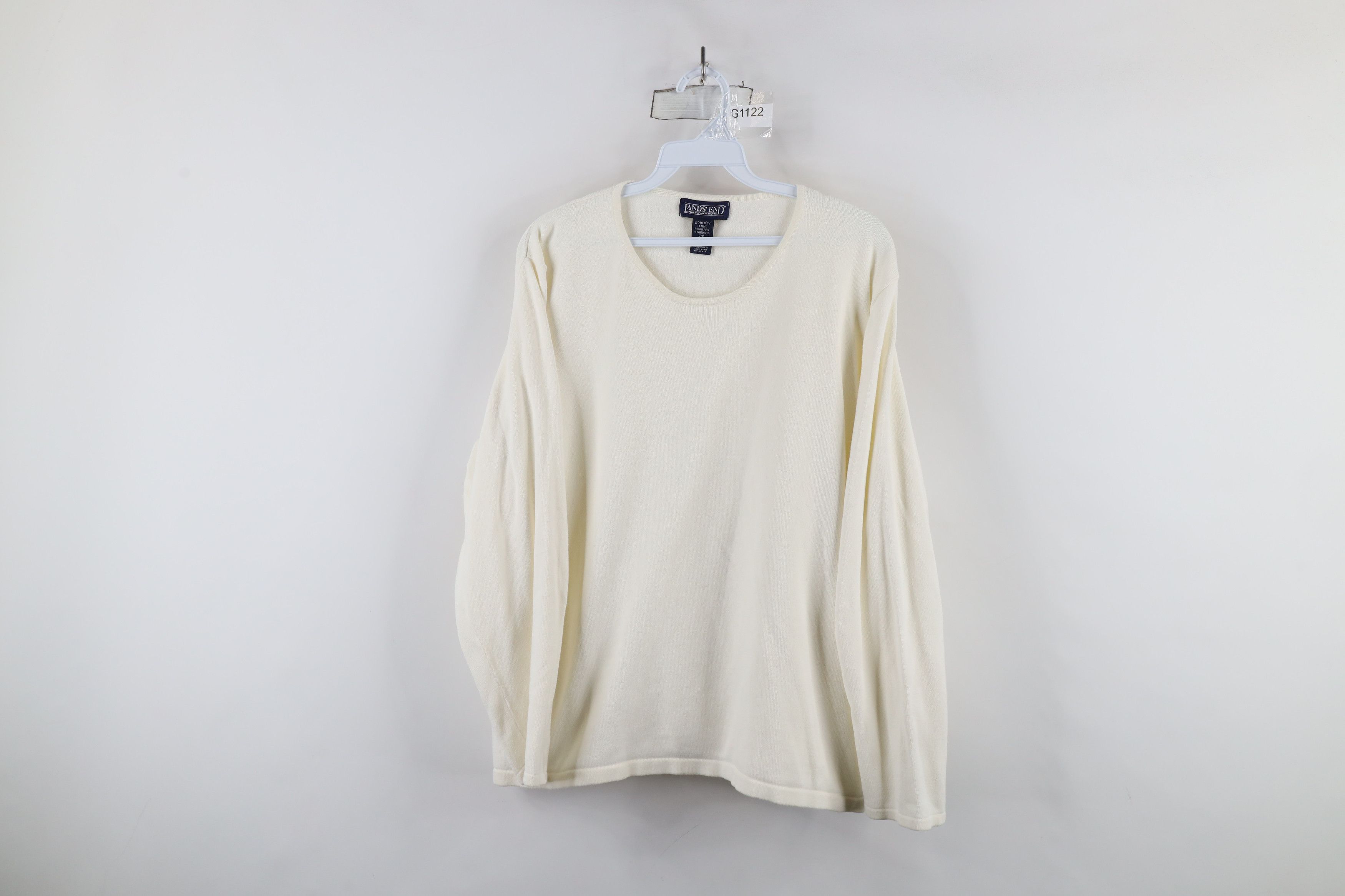 Lands' End × Vintage Vintage 90s Lands End Lightweight Ribbed Knit Sweater Cream Size XXL / US 16-18 / IT 52-54 - 1 Thumbnail