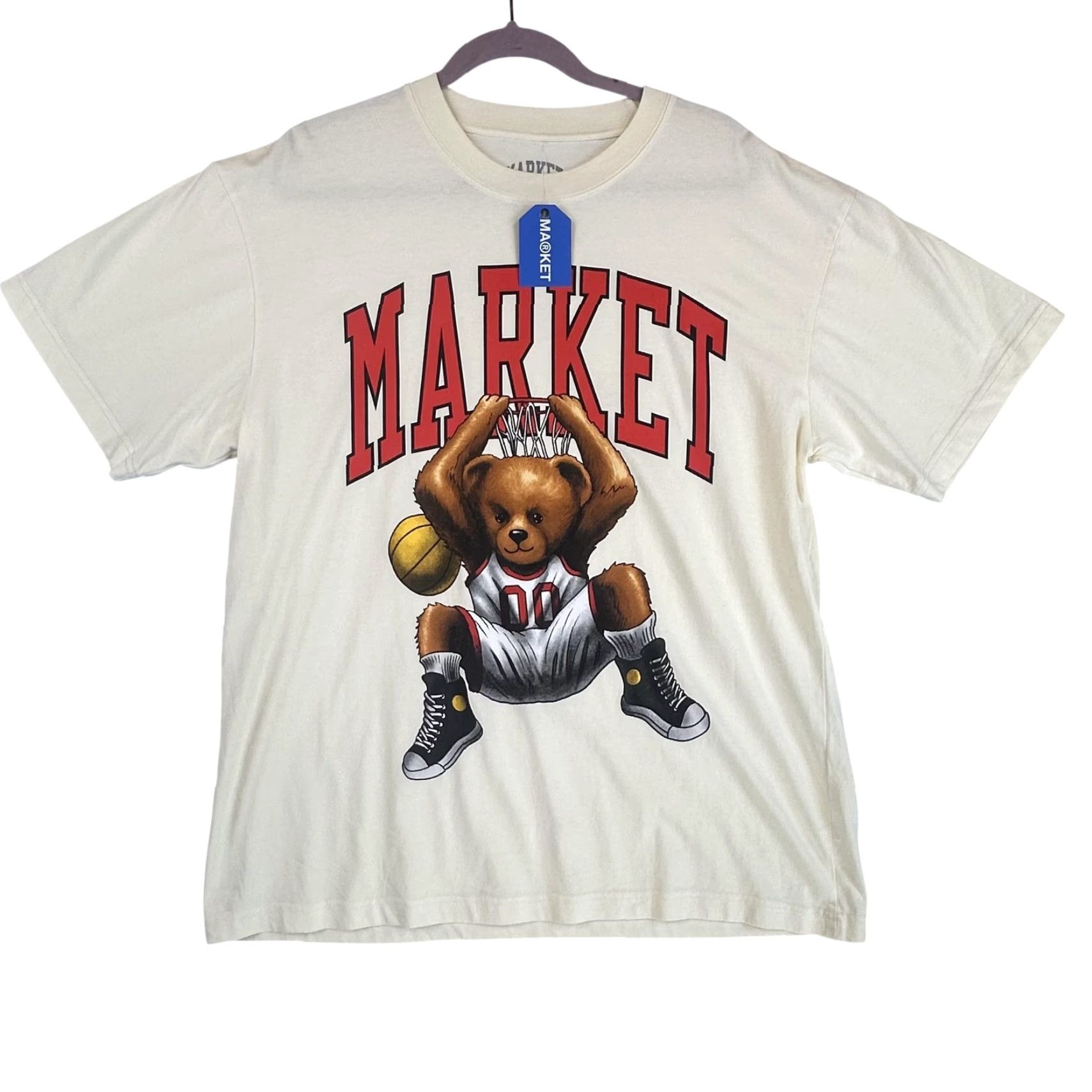 Market Market Shirt Mens Large Ivory Basketball Graphic Tee 100% Cotton Teddy Bear Streetwear Sports Animals Crew Neck Short Sleeve Size US L / EU 52-54 / 3 - 2 Thumbnail