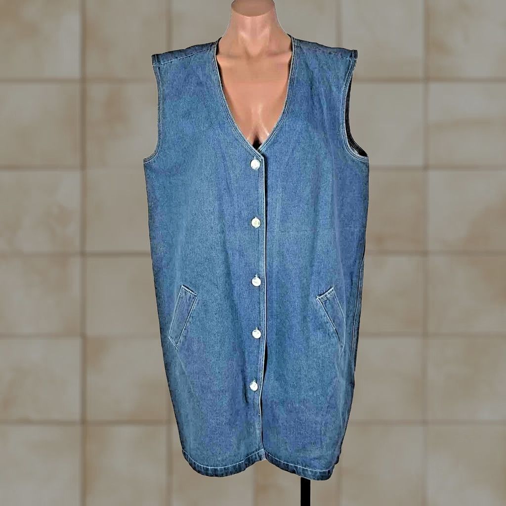Denime VINTAGE A.M.I. Jumper Dress Denim Blue MIDI Chambray XL Lightweight 90s Women Jumper Dress 90s Womens Size XL / US 12-14 / IT 48-50 - 1 Thumbnail