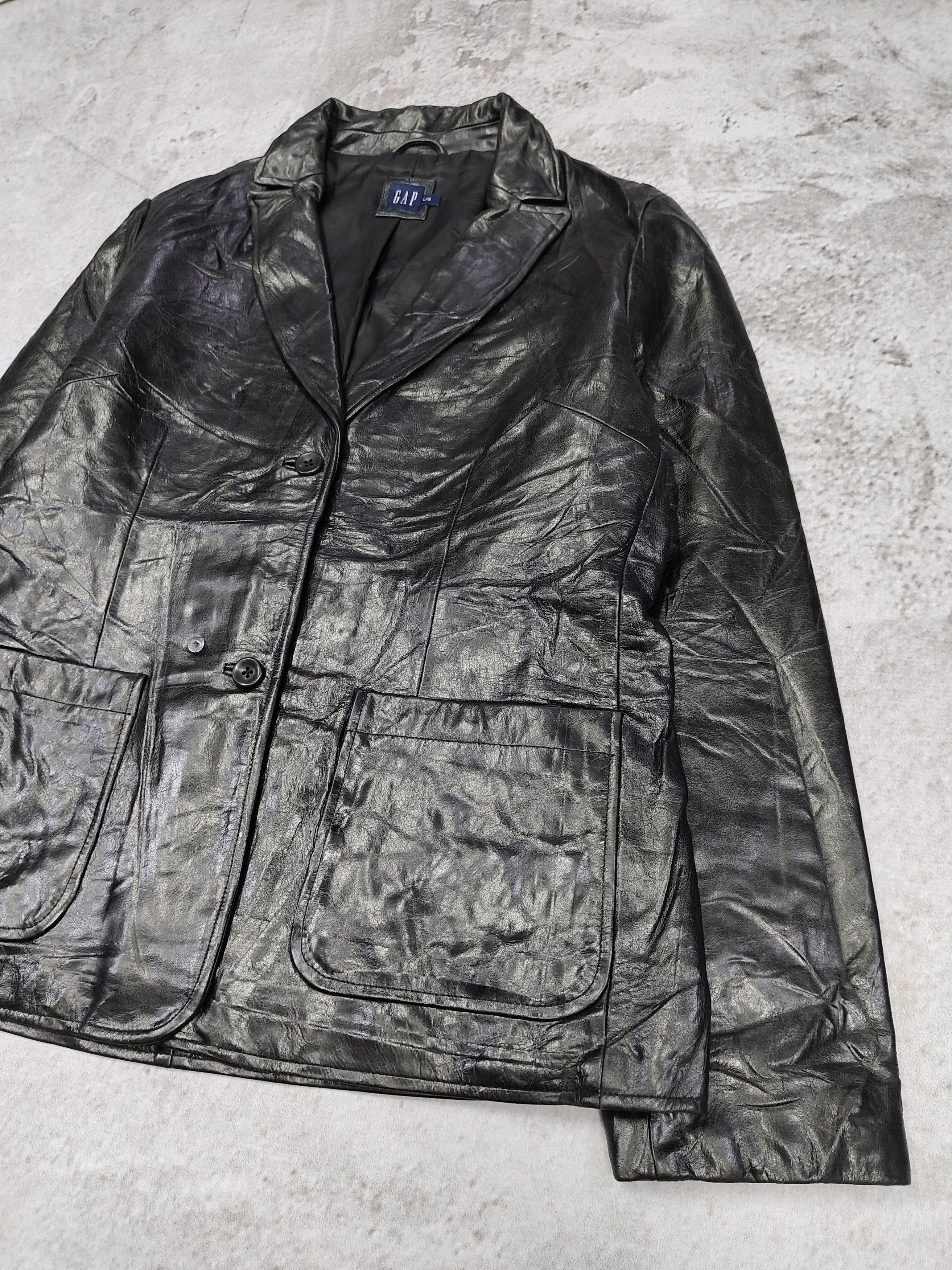 Gap 00s GAP- Minimal Tailored Glossy Leather Blazer Jacket Size US L / EU 52-54 / 3 - 2 Thumbnail